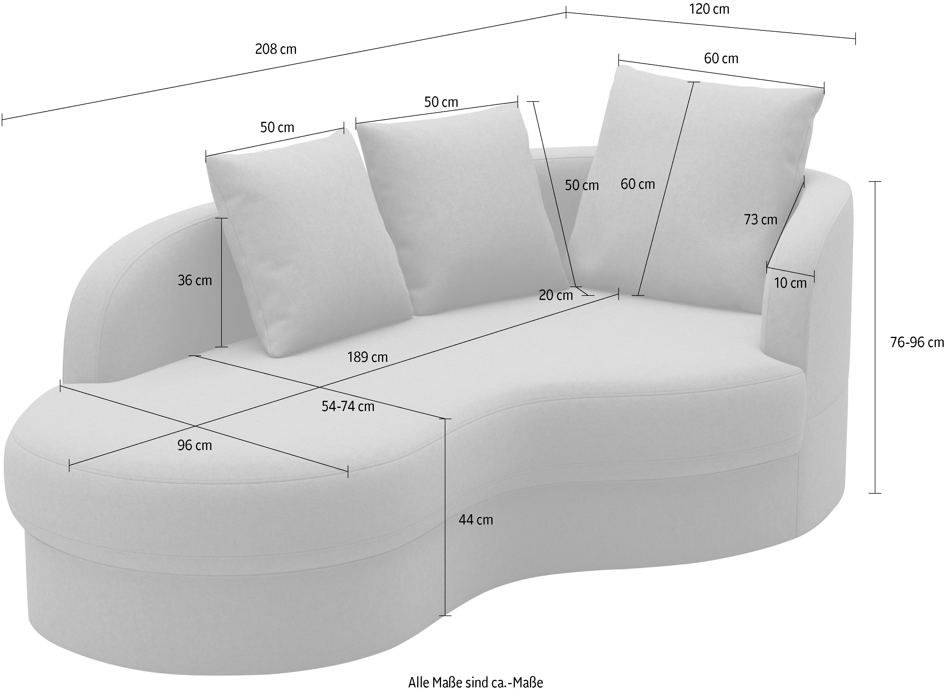 sit&more Récamier Samba moderne organische vorm, inclusief 3 losse rugkussens