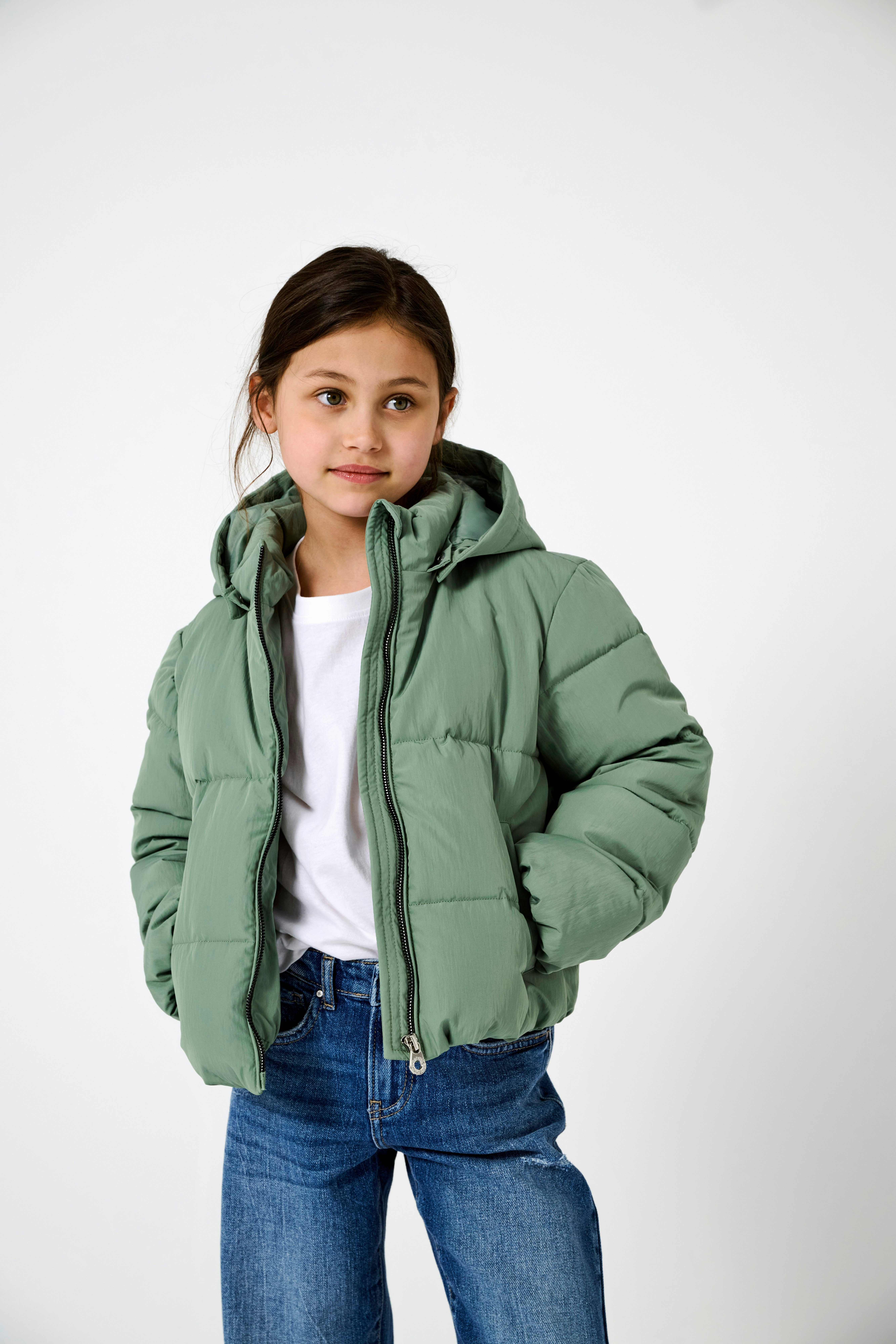 KIDS ONLY Gewatteerde jas KOGDOLLY SHORT PUFFER JACKET OTW meisjes winterjassen maat 146 groen