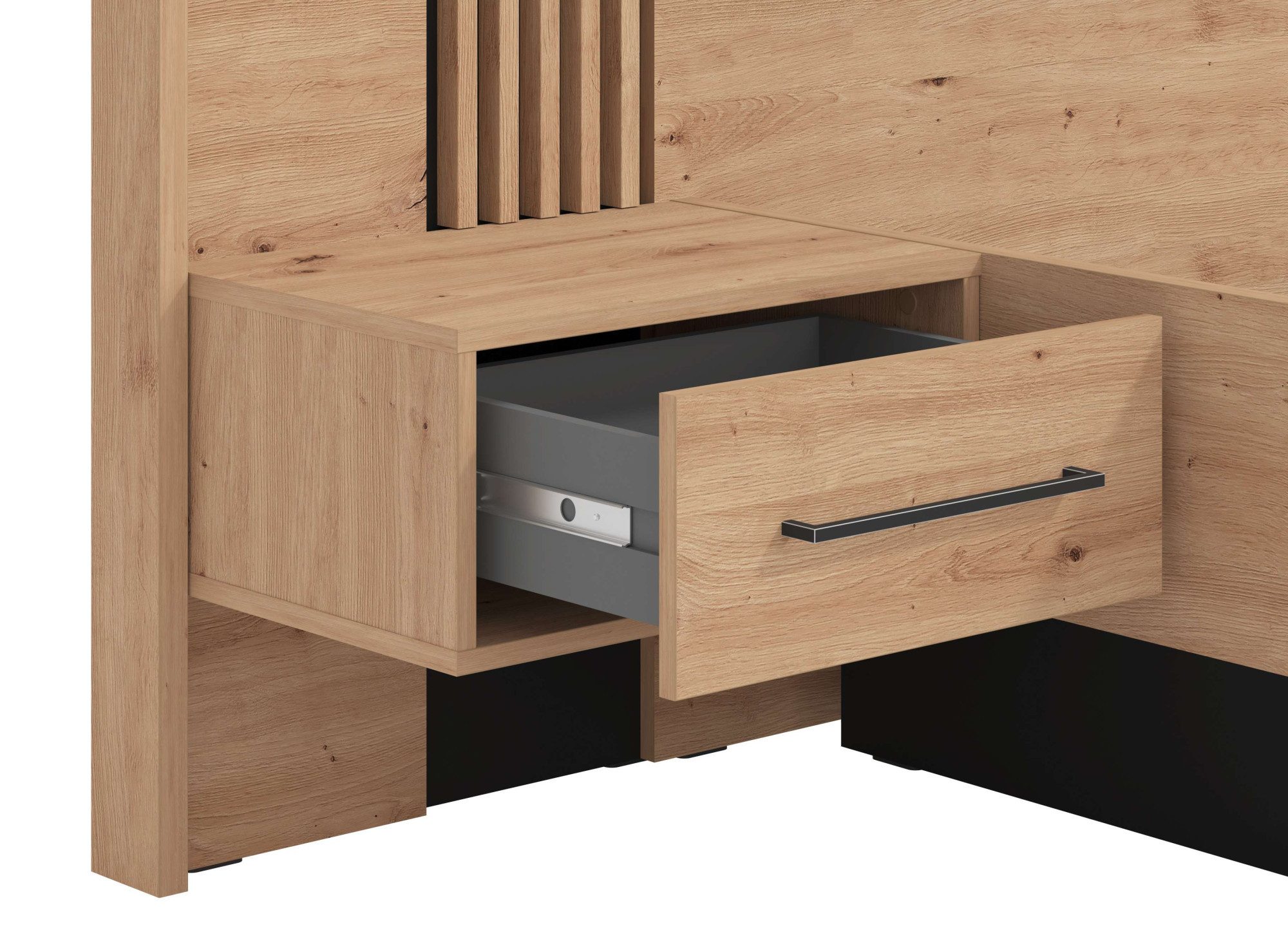 INOSIGN Bedframe Ascalon, ligoppervlak 160x200cm, gepolsterde rugleuning Bedopstelling met 2 wandpanelen incl. nachttafels, 3D-look door lamellen