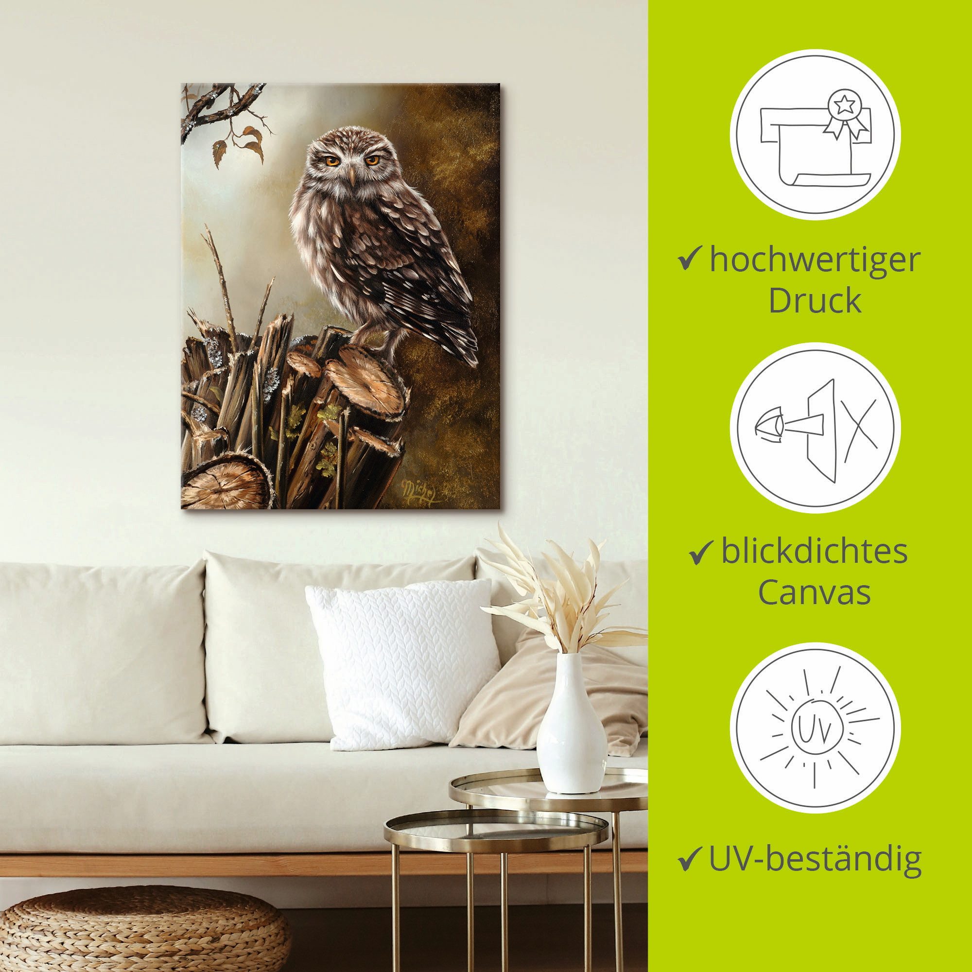 Artland Artprint Uil als artprint op linnen, poster in verschillende formaten maten
