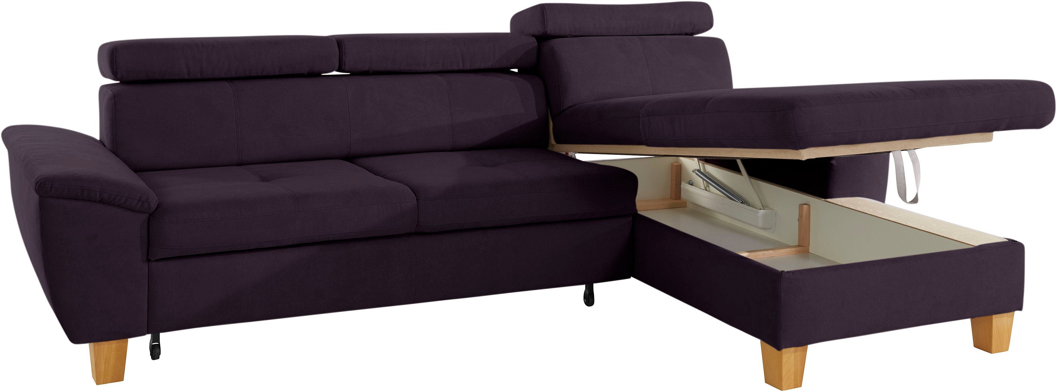 exxpo - sofa fashion Hoekbank Enya, uitgebreide afwerking, hoog zitcomfort, comfortabel, L-vorm inclusief verstelbare hoofdsteun, naar keuze met slaapfunctie en bedkist