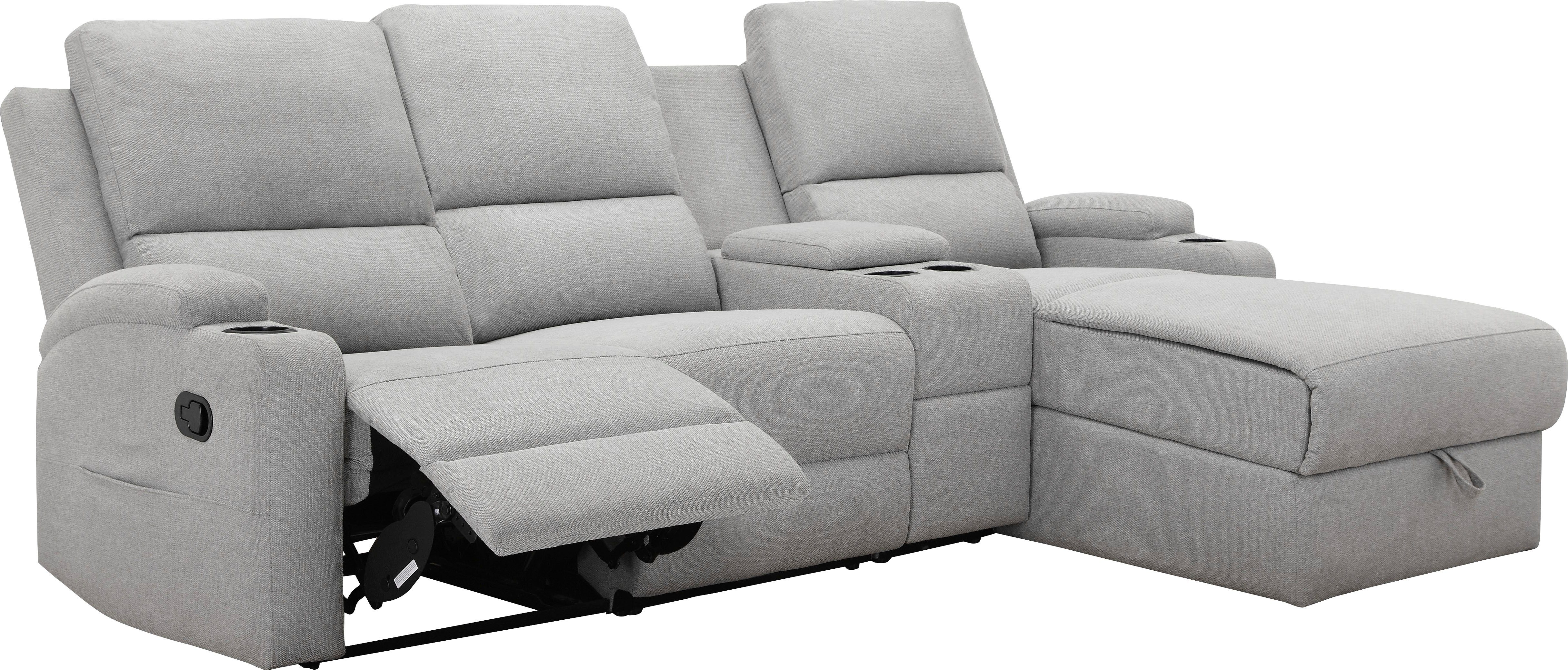 Home affaire Hoekbank Napori multimediabank, 3 bioscoopstoelen XXL, L-model, Bioscoopbank met relaxfunctie, bekerhouder, opbergvak en opbergbox