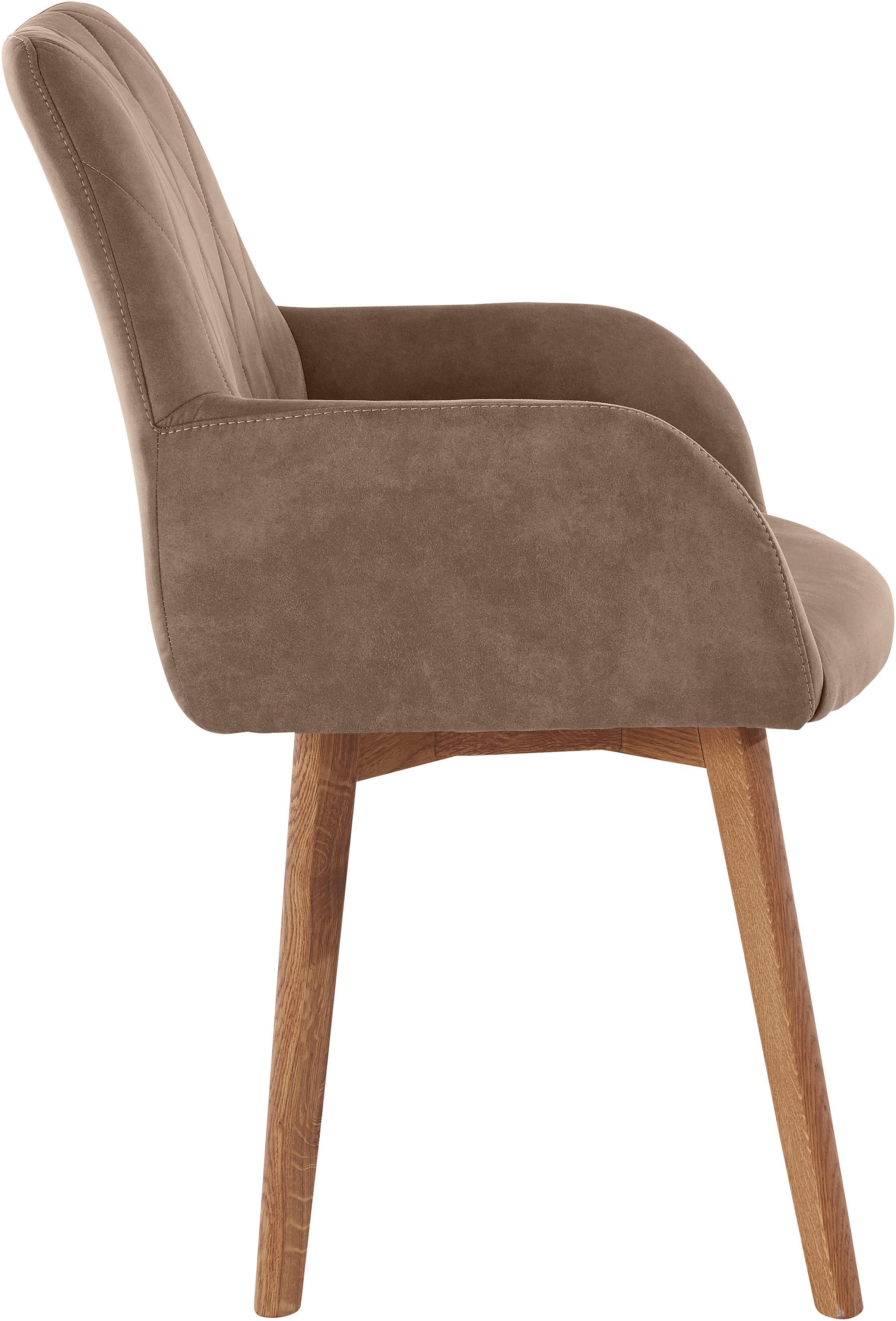 Home affaire Eetkamerstoel Brest Fauteuil in leer of microvezel, geolied massief eiken frame (2 stuks)