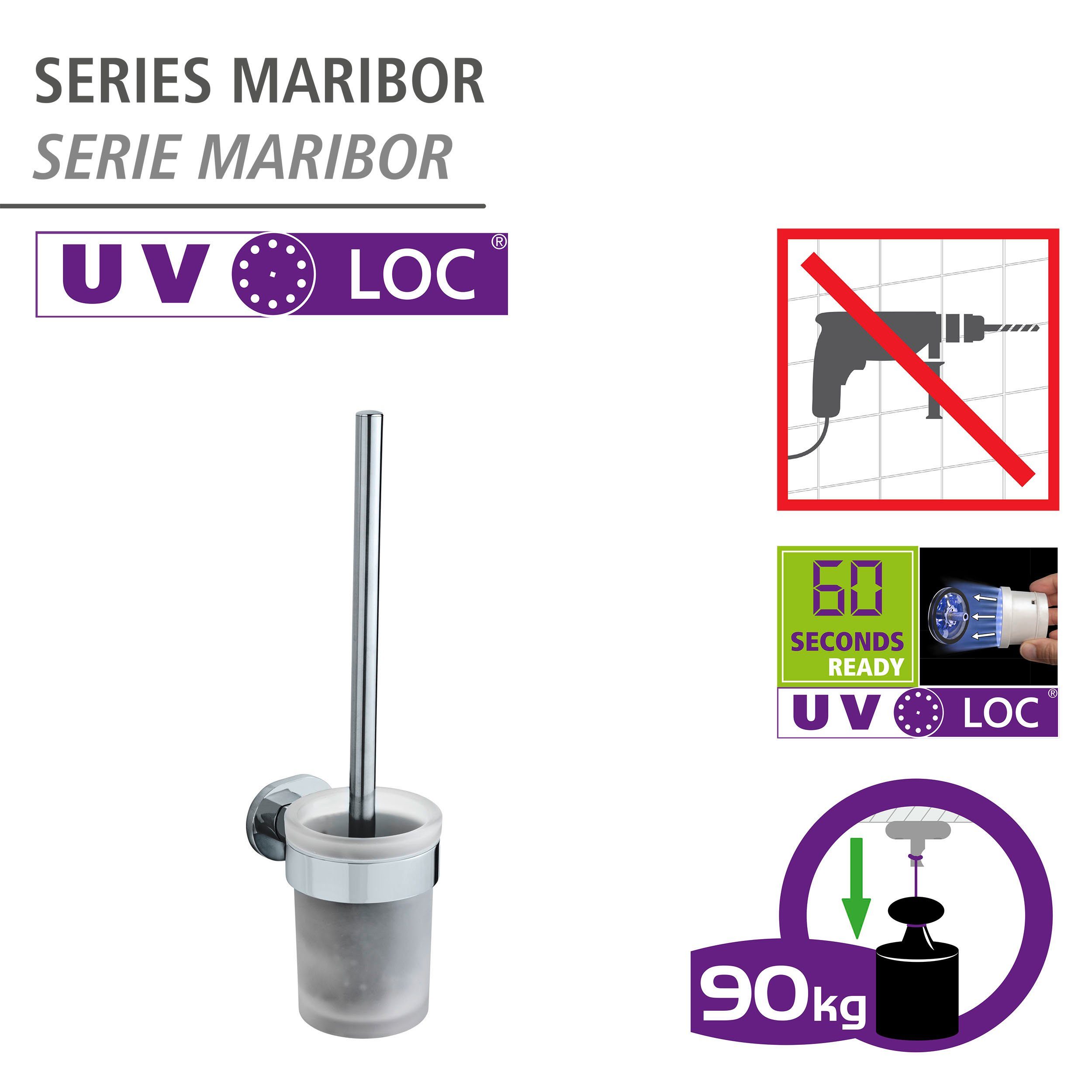 WENKO Toiletset UV-Loc® Maribor bevestigen zonder boren, borstelkop verwisselbaar