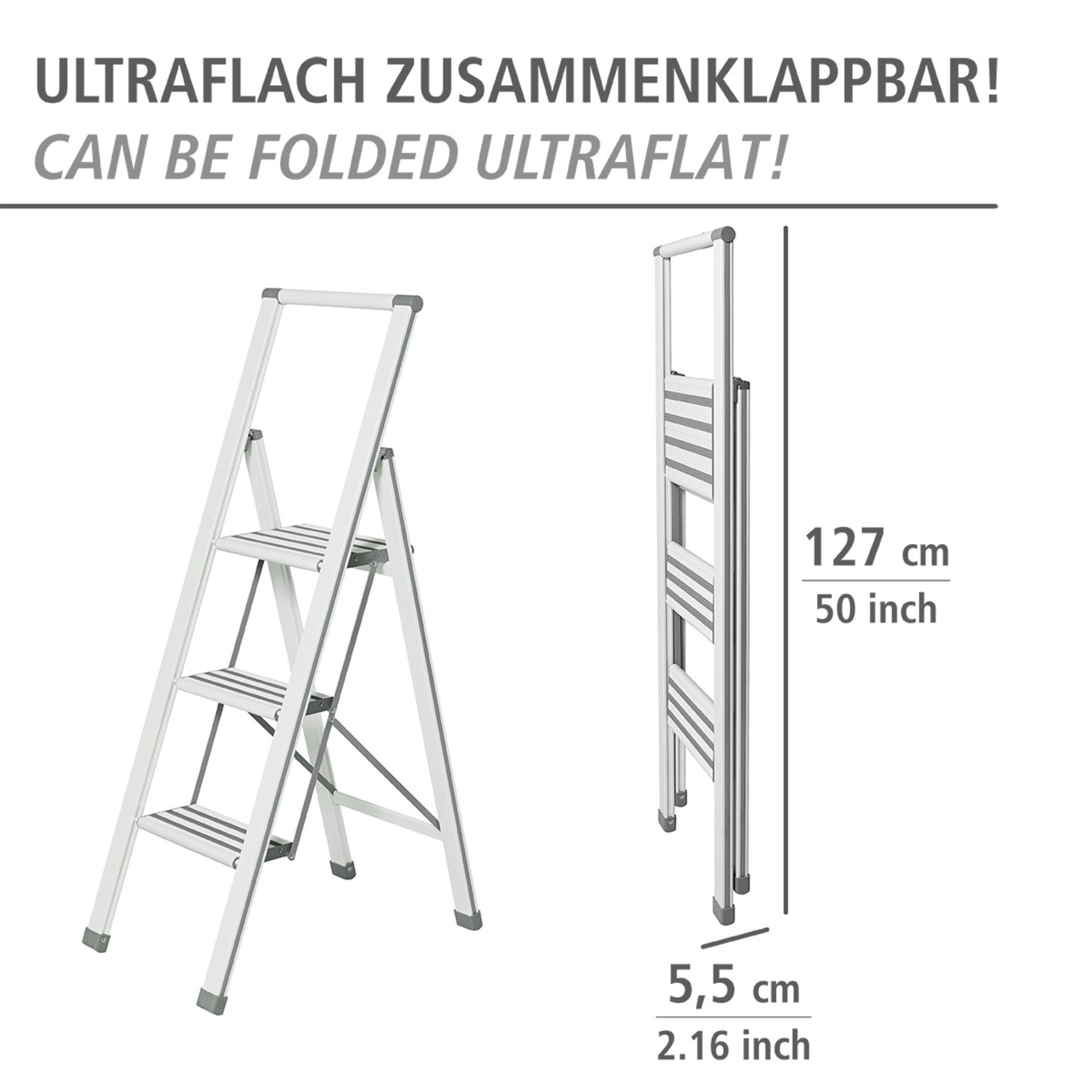 WENKO Huishoudtrapje Model Alu-Design Aluminium-design, XXL-treden, plat inklapbaar