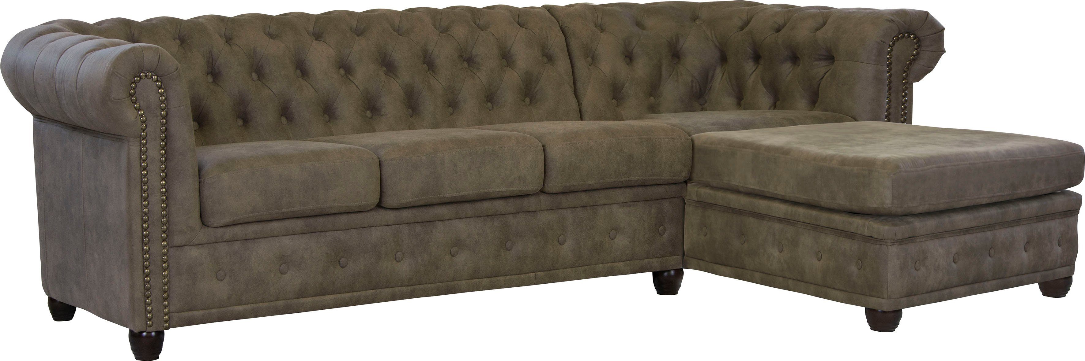 Home affaire Chesterfield-bank Rysum L-vorm Chesterfield-look met afsluitende ottomane