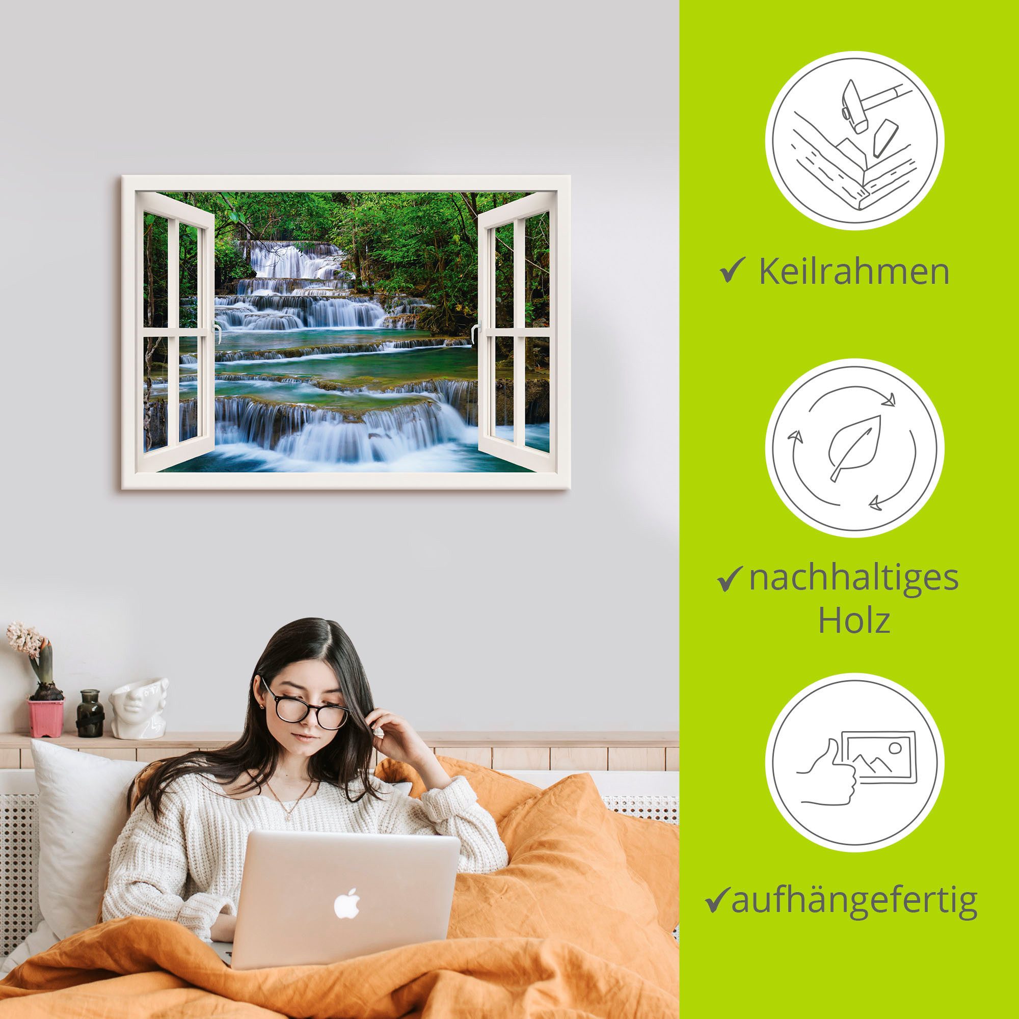 Artland Artprint Blik uit het venster waterval in Kanchanaburi als artprint op linnen, poster, muursticker in verschillende maten
