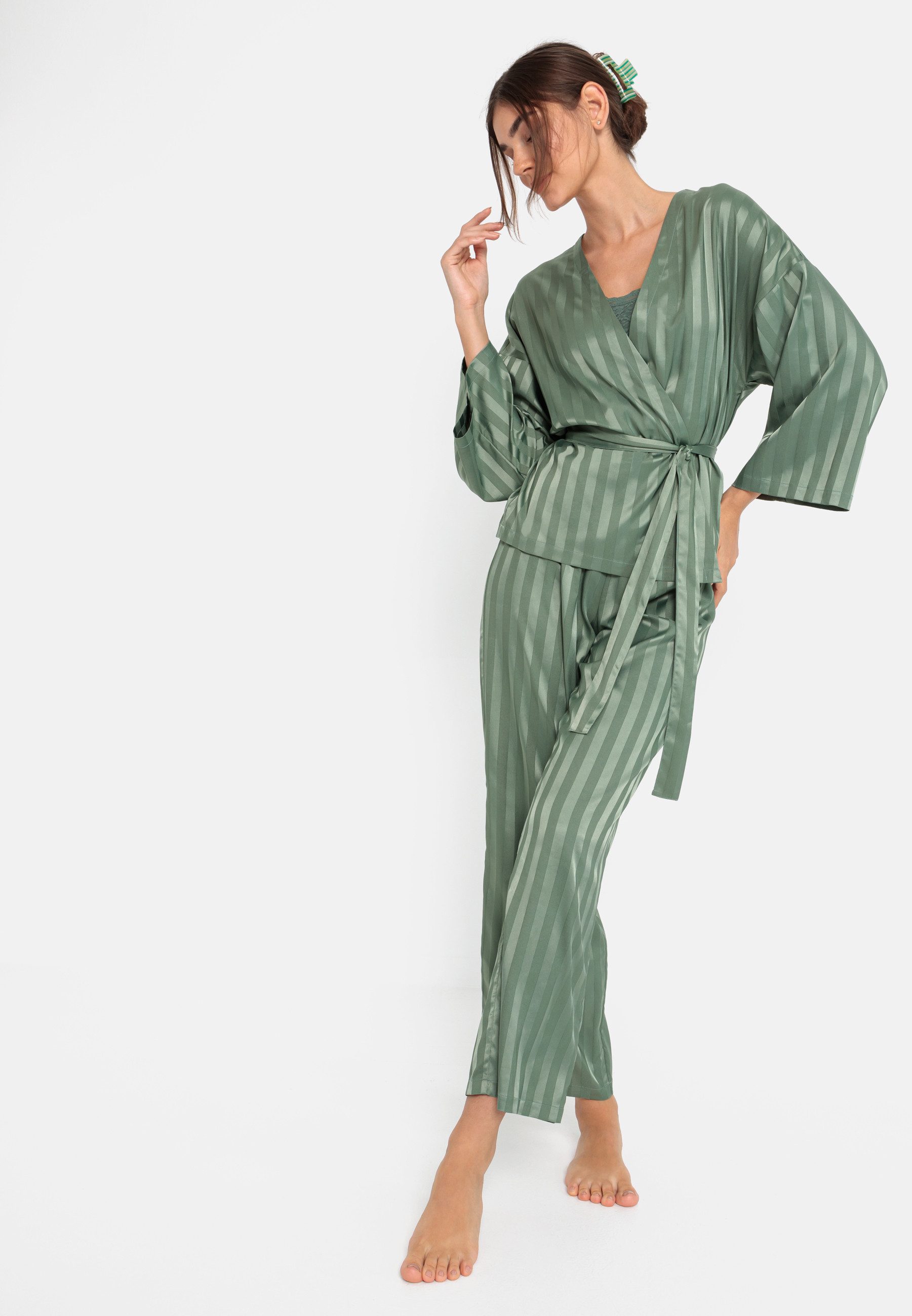 LSCN by LASCANA Pyjama in kimono-stijl (set, 2-delig) dames pyjama's maat 34 groen