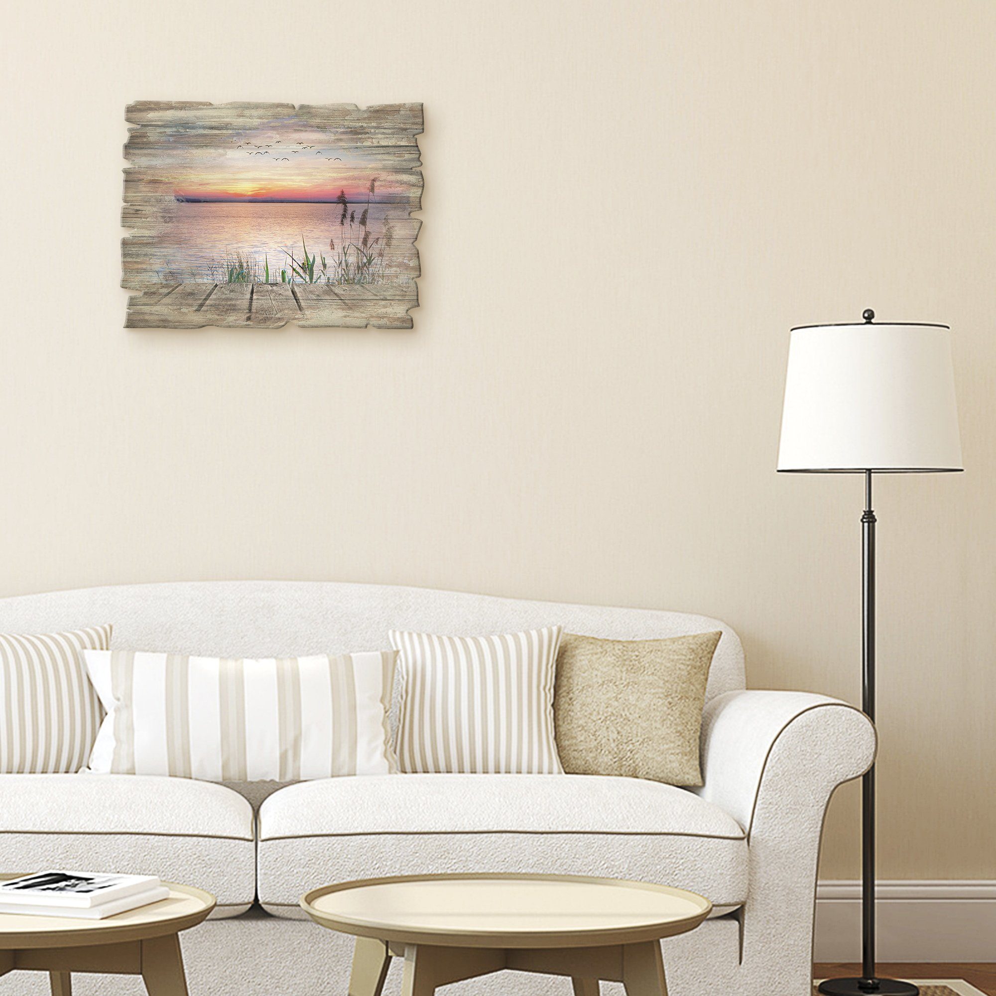 Artland Artprint op hout Het meer in de kleuren van de wolken artprint op hout blauw