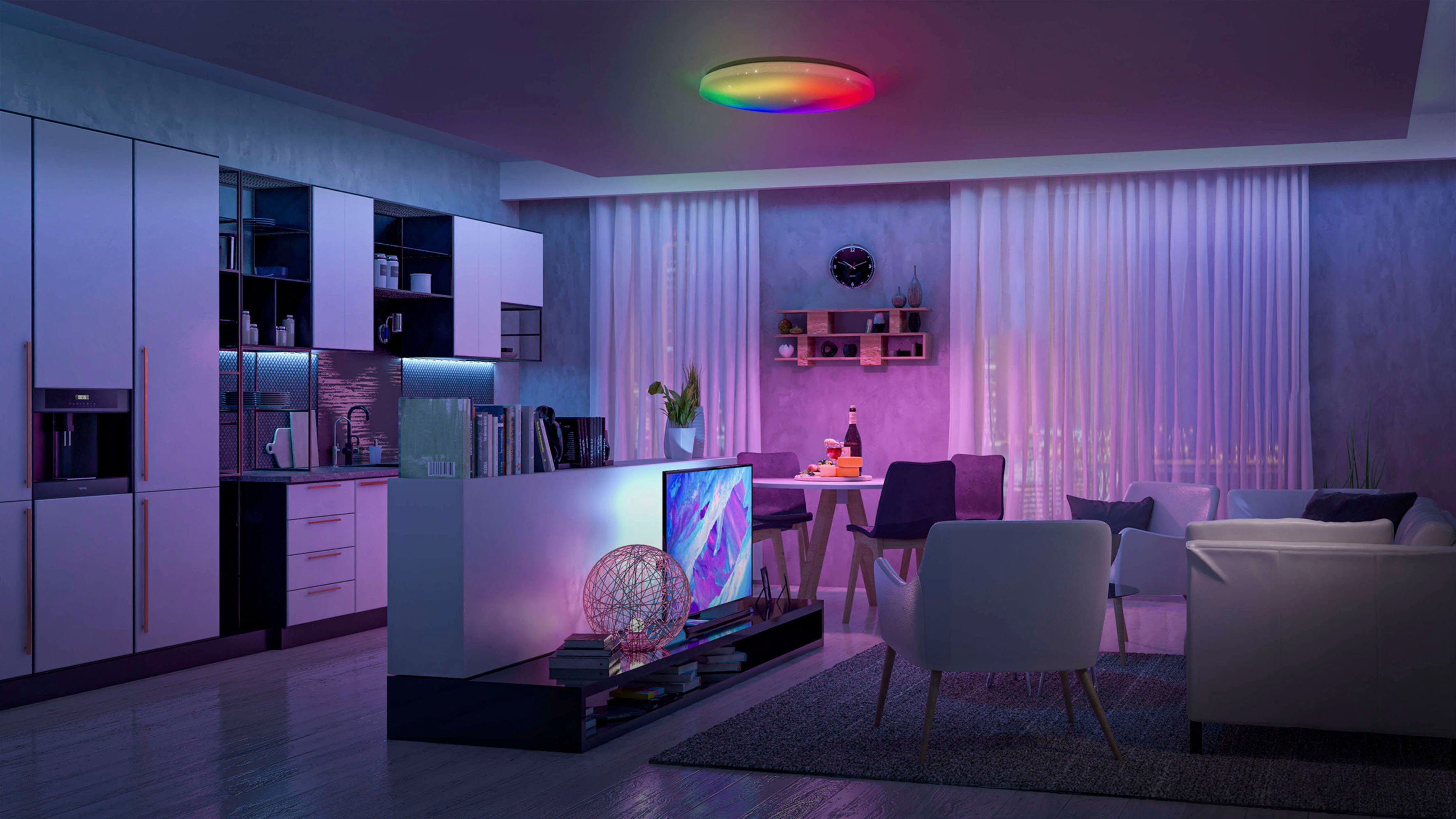 näve Led-plafondlamp Rainbow Kristaleffect, dimbaar, nachtlicht, CCT, kleurwisselaar, afstandsbediening (1 stuk)