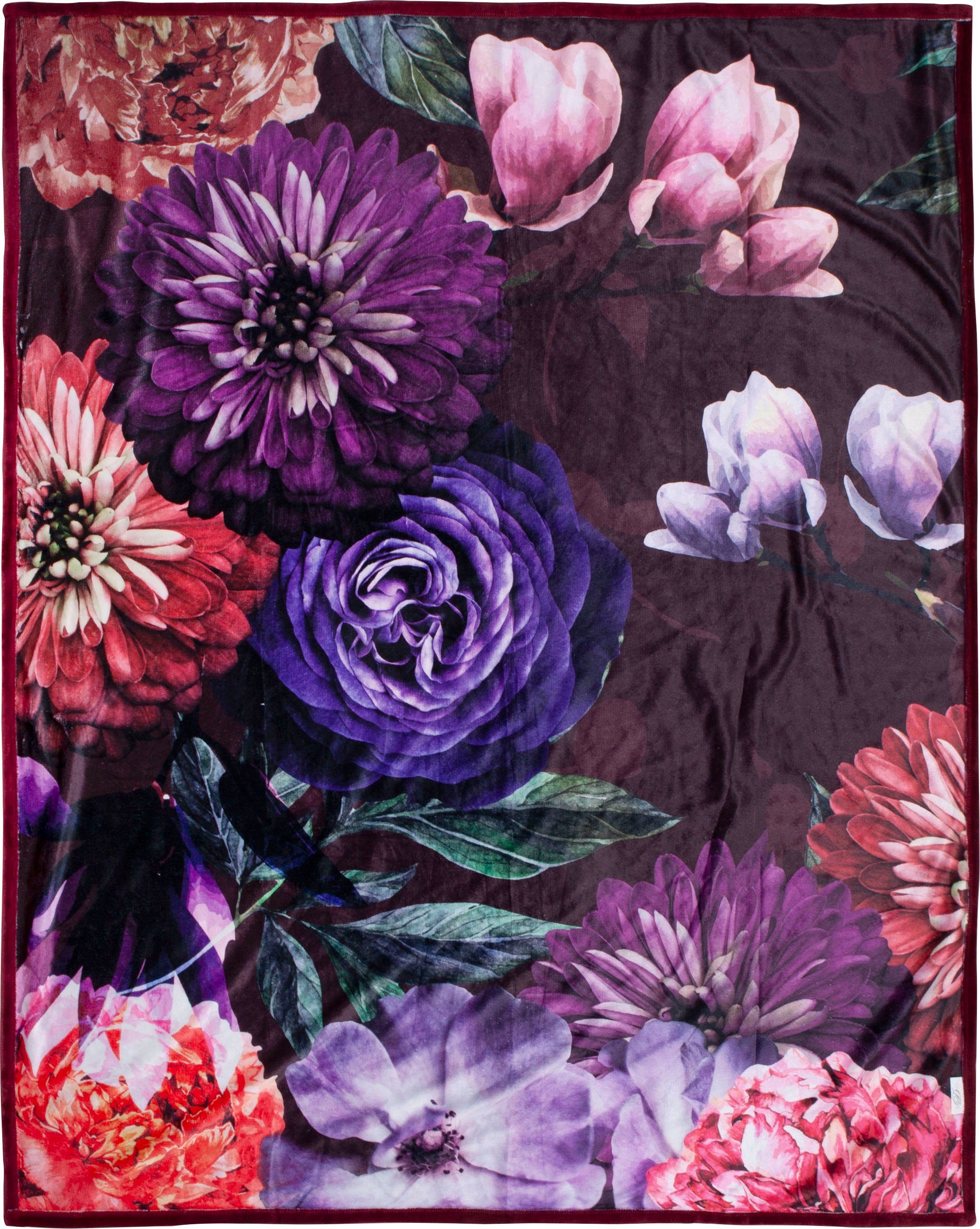 Descanso Plaid Bloomie Zeer zacht, knuffeldeken, woondeken, 130x160 cm, omkeerbaar, bloemen