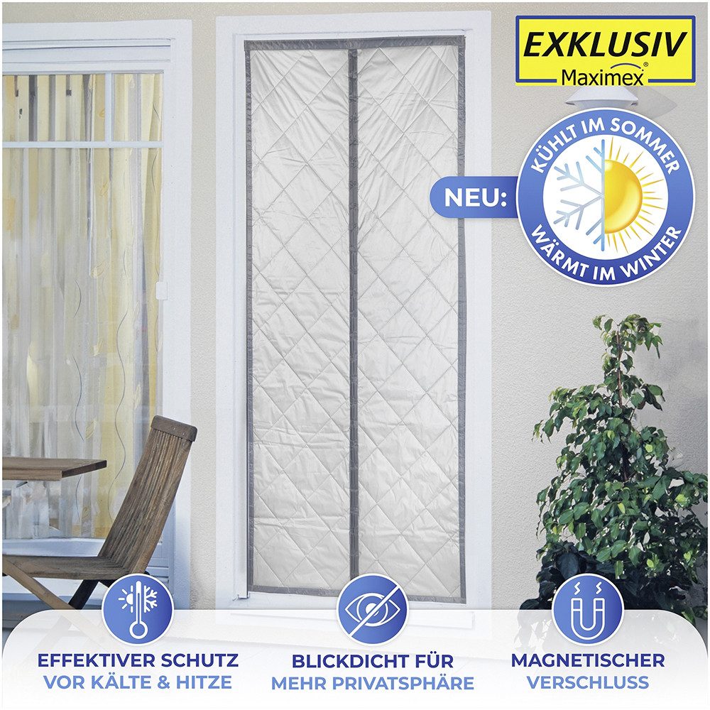 Maximex Deurgordijn Warmtebescherming 2in1 80x200 cm, thermo-gordijn, reflecterende buitenkant, ondoorzichtig (1 stuk)