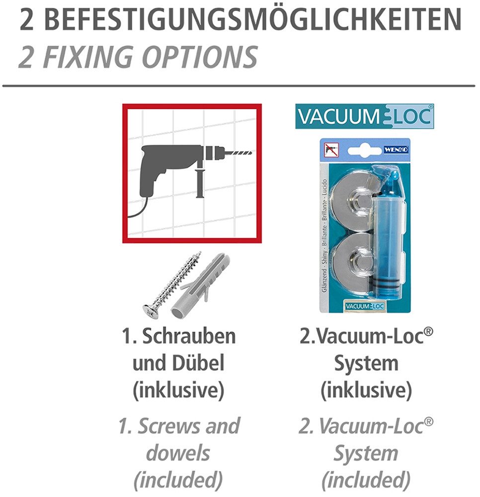 WENKO Dubbele handdoekhouder Vacuum-Loc® model Duo Capri van zinkgietwerk, bevestiging zonder boren