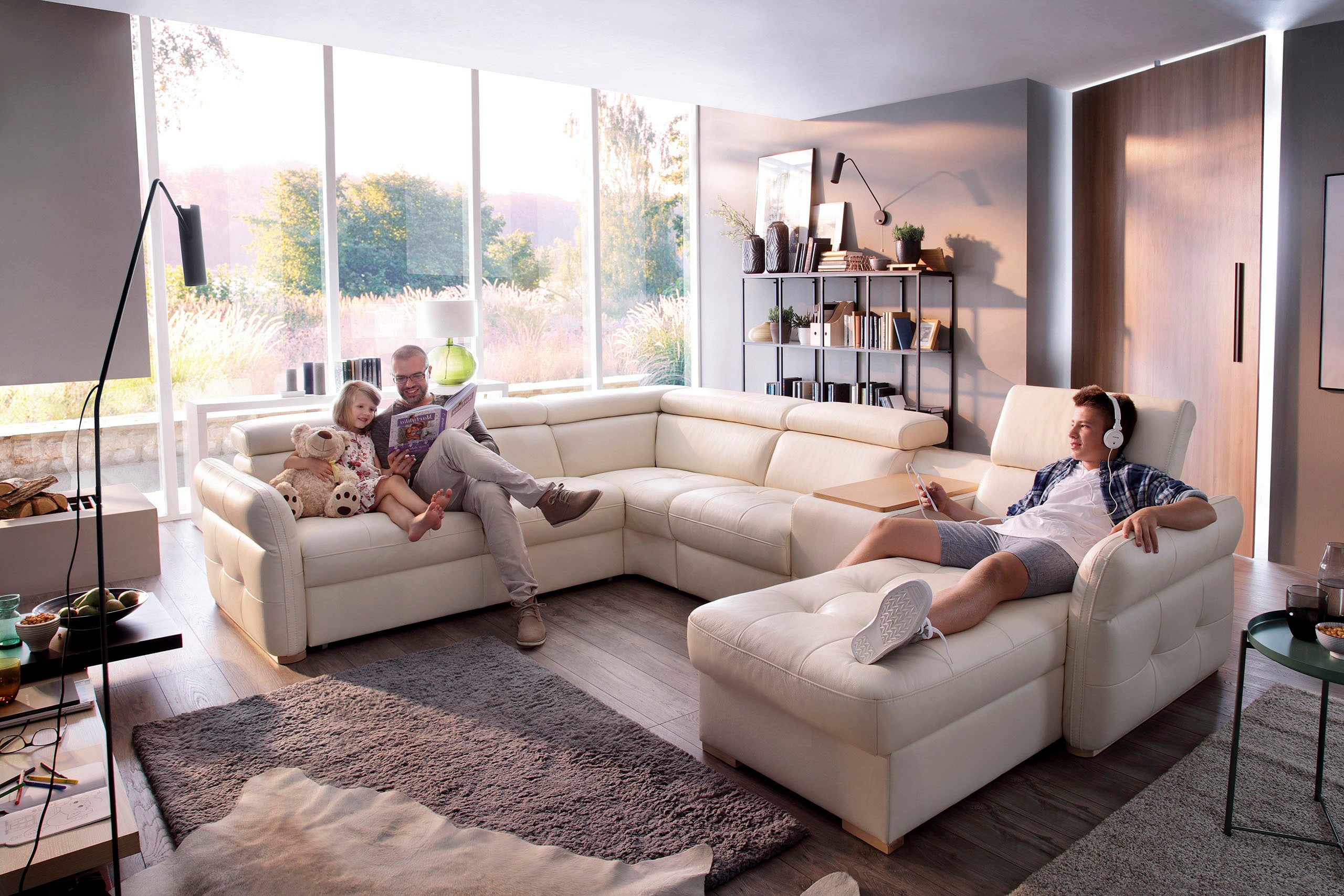 exxpo - sofa fashion Zithoek Massimo, familiebank met veel ruimte, leren bekleding, comfortabel, prettig