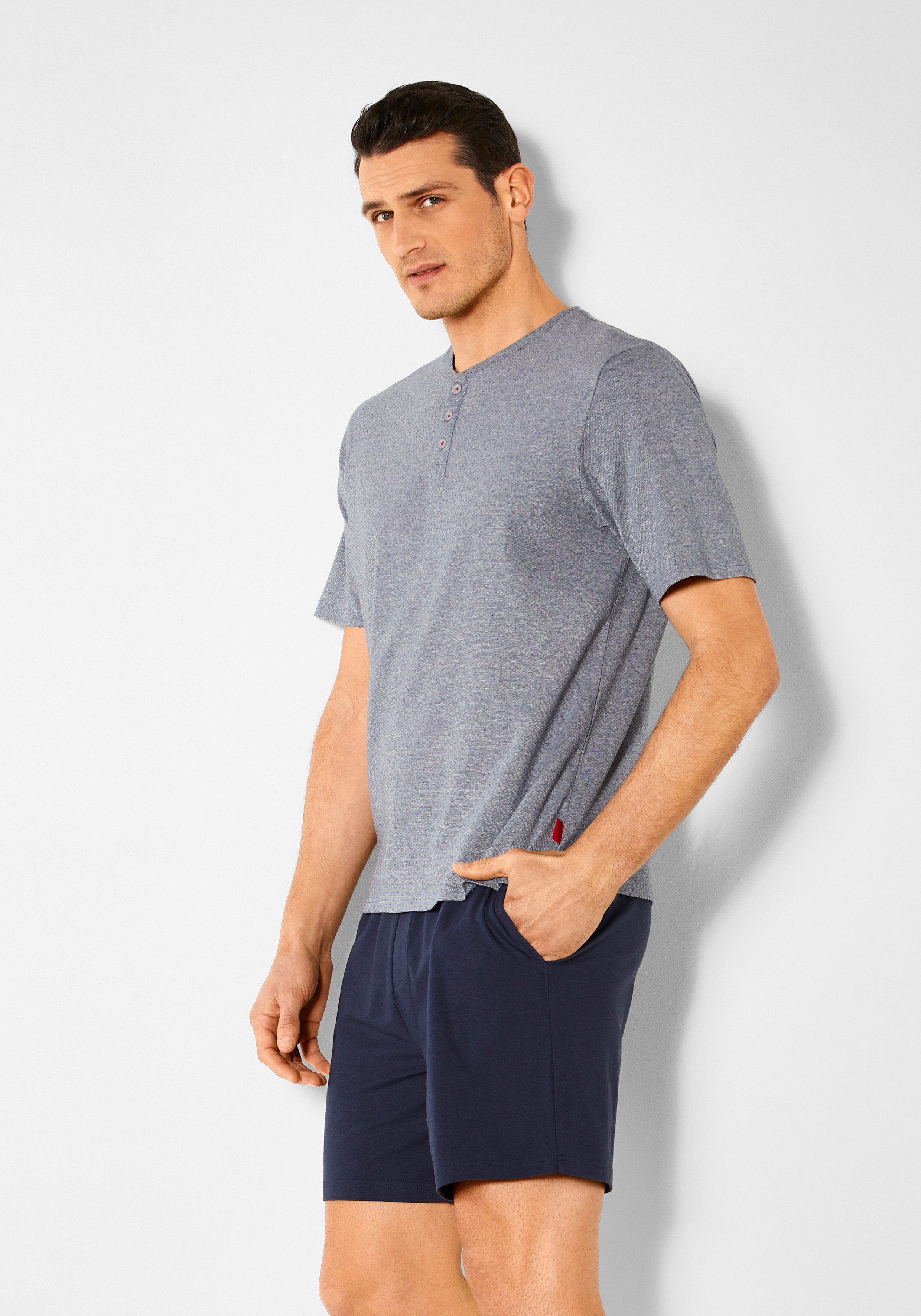 s.Oliver RED LABEL Beachwear Pyjama in melange-look met knopenrij (2-delig 1 stuk)