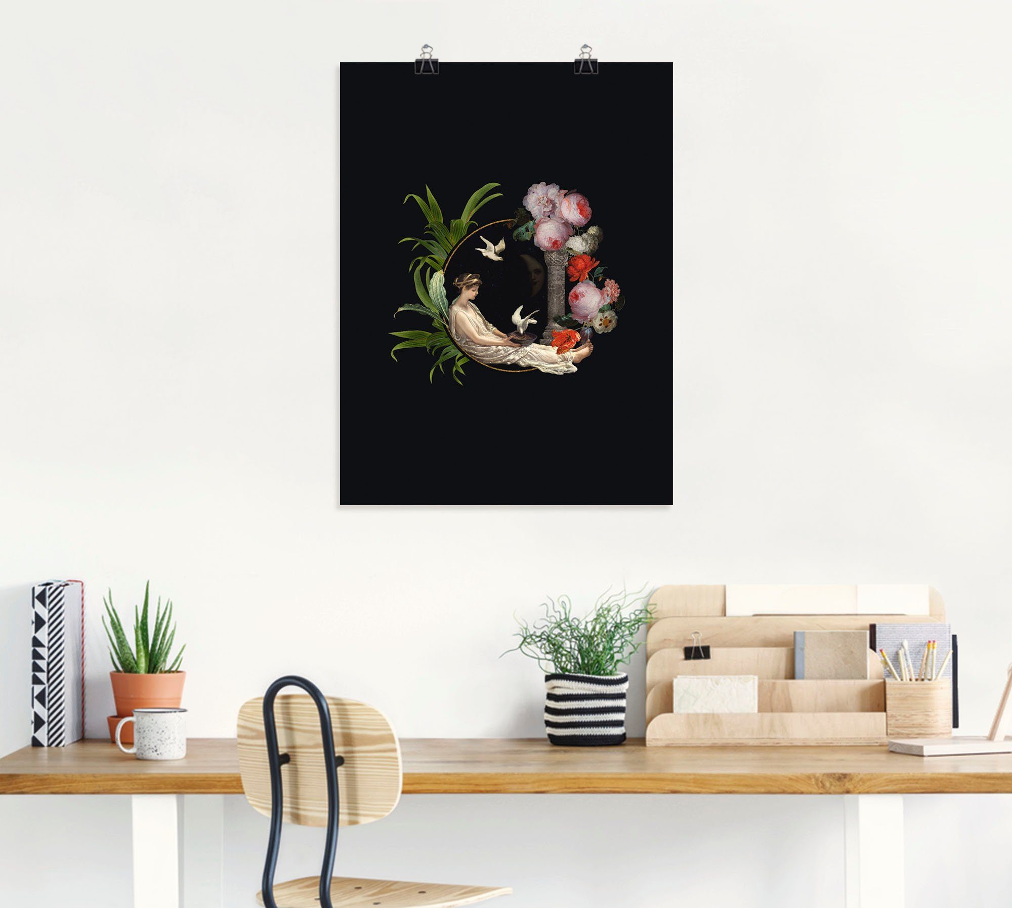 Artland Poster Vintage dame met duif als artprint van aluminium, artprint op linnen, muursticker of poster in verschillende maten