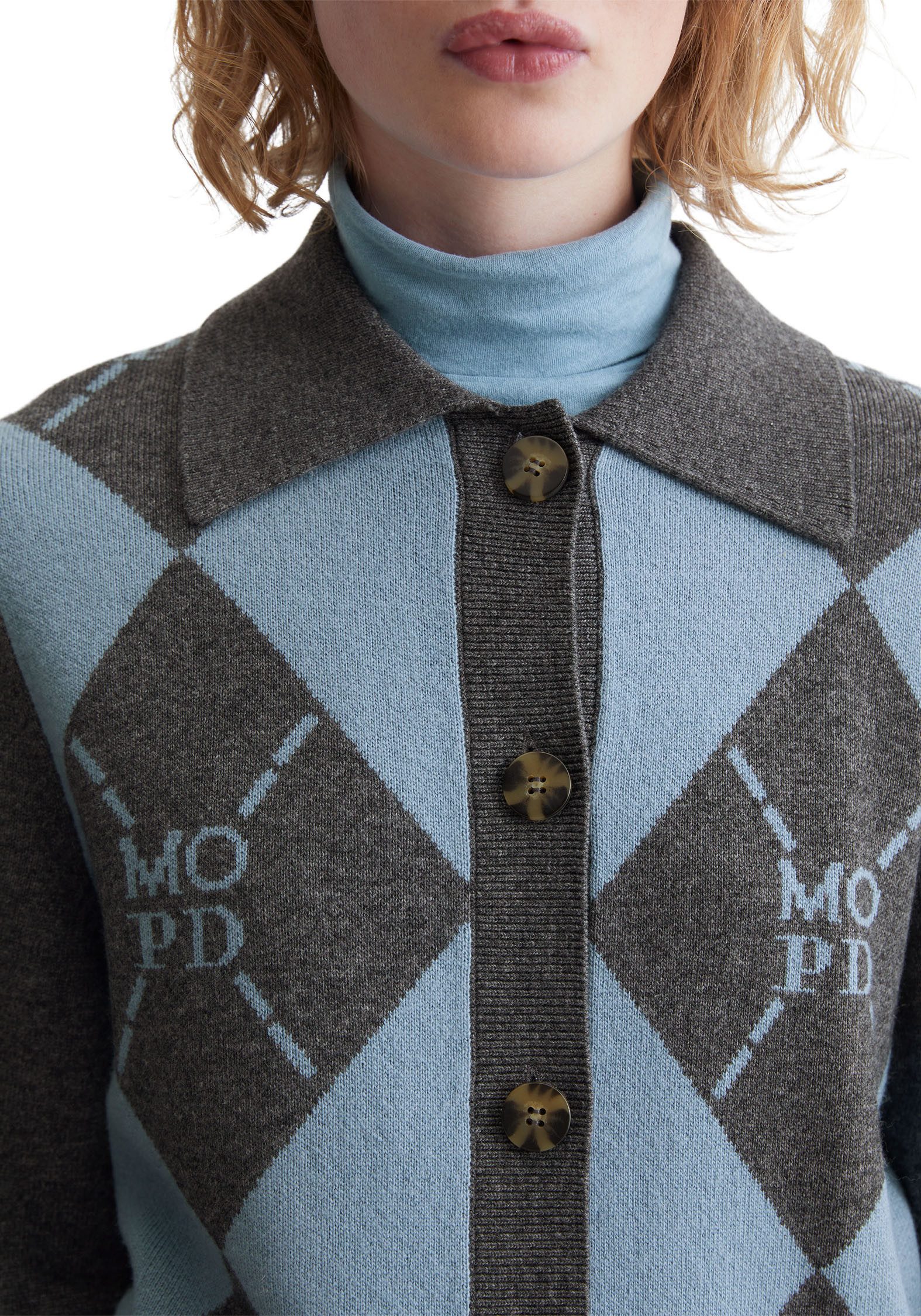 Marc O'Polo DENIM Jacquardvest met elegant ruit- en logo patroon