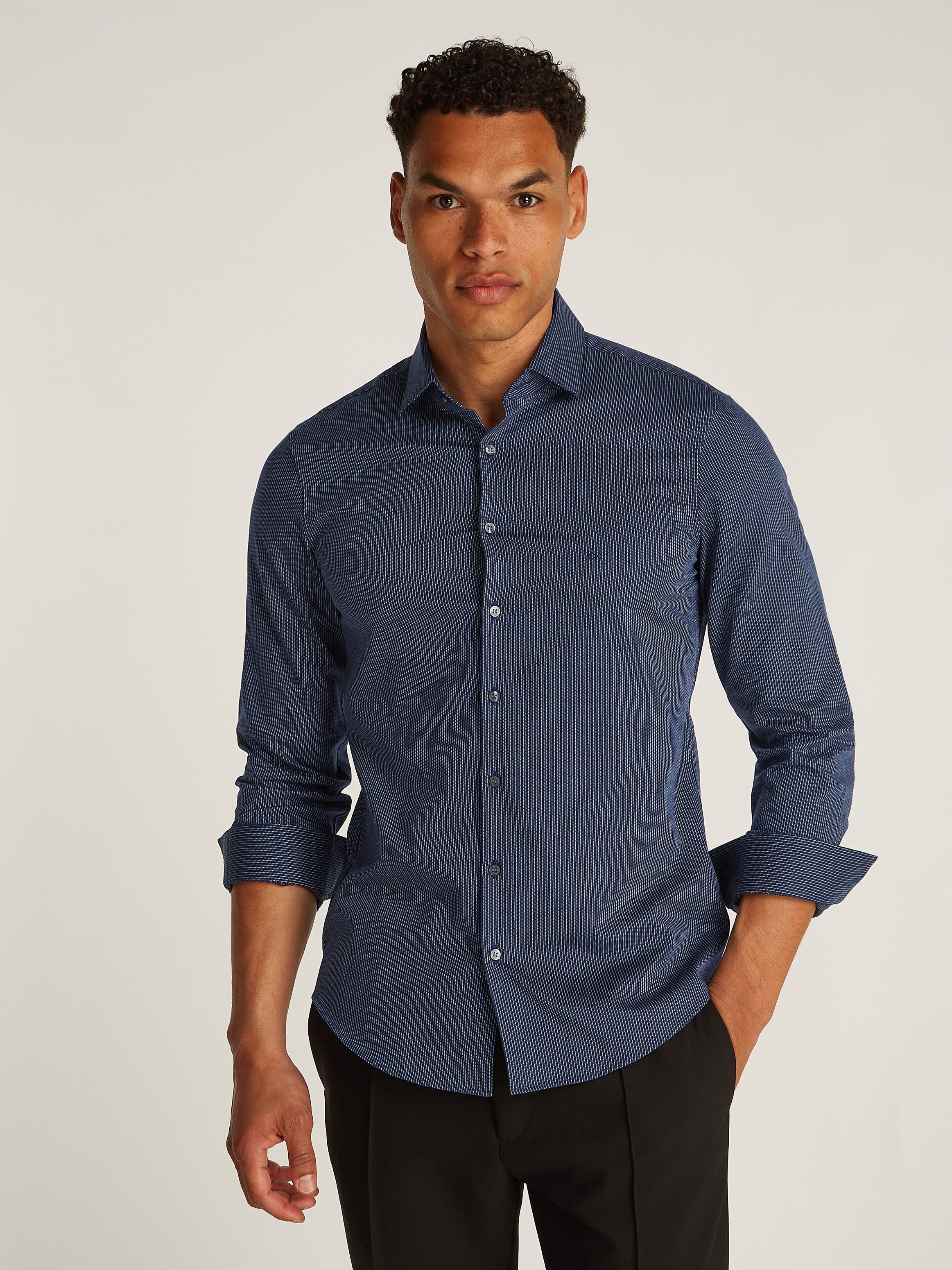 Calvin Klein Businessoverhemd BUSINESS STRIPE SLIM SHIRT heren zakelijke overhemden maat 44 blauw
