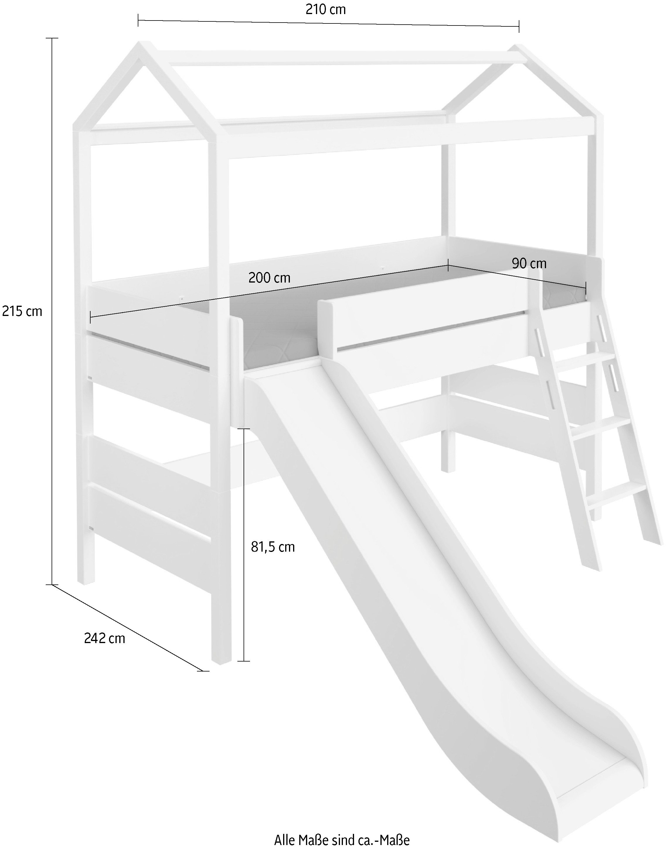 PAIDI Kinderwelten Huisbed TINY HOUSE Speelbed met glijbaan en valbeveiliging, individueel aanpasbaar