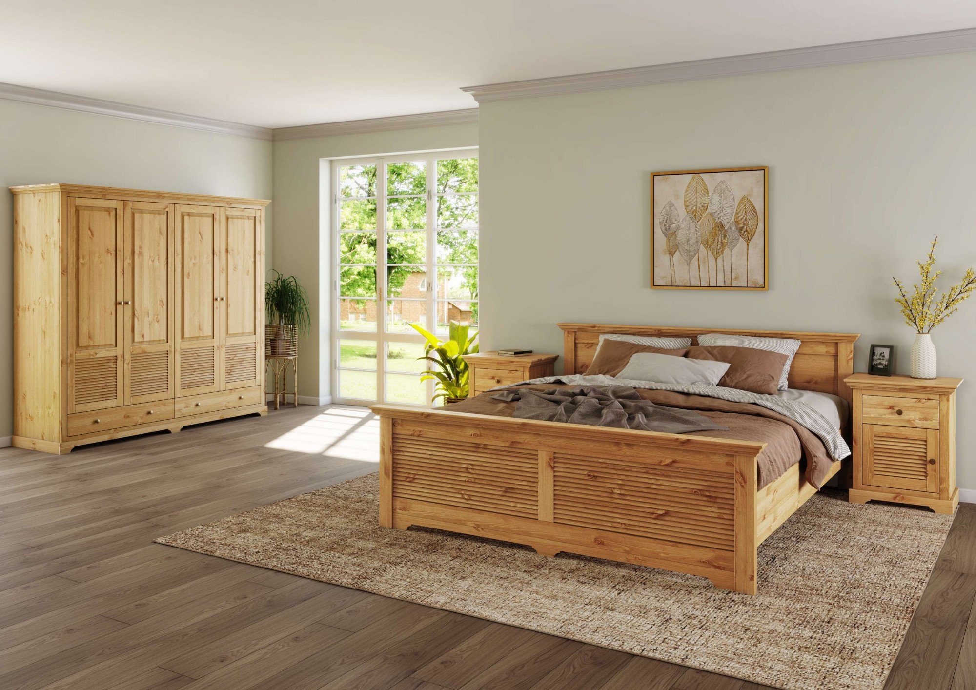 Home affaire Nachtkastje Rauna, landhuisstijl, elegant design met lamellen en kassetten, 2 kleuren