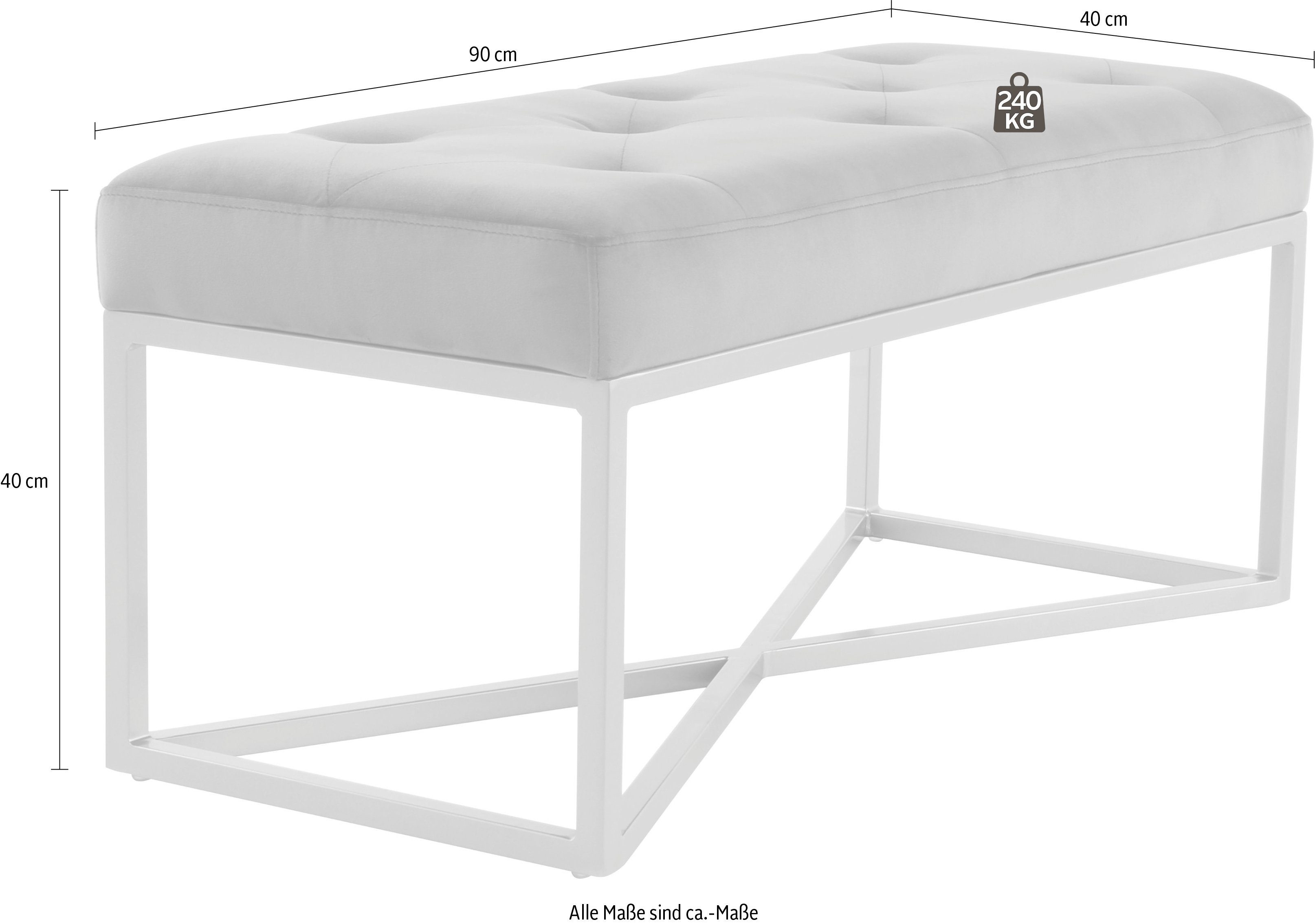 Kayoom Hockerbank Cameron 125, glamoureus ontwerp, glanzende metalen voeten, in fluweel-look comfortabel, elegant, met decoratieve knopen, goudkleur-gecoat ijzeren frame (1 stuk)