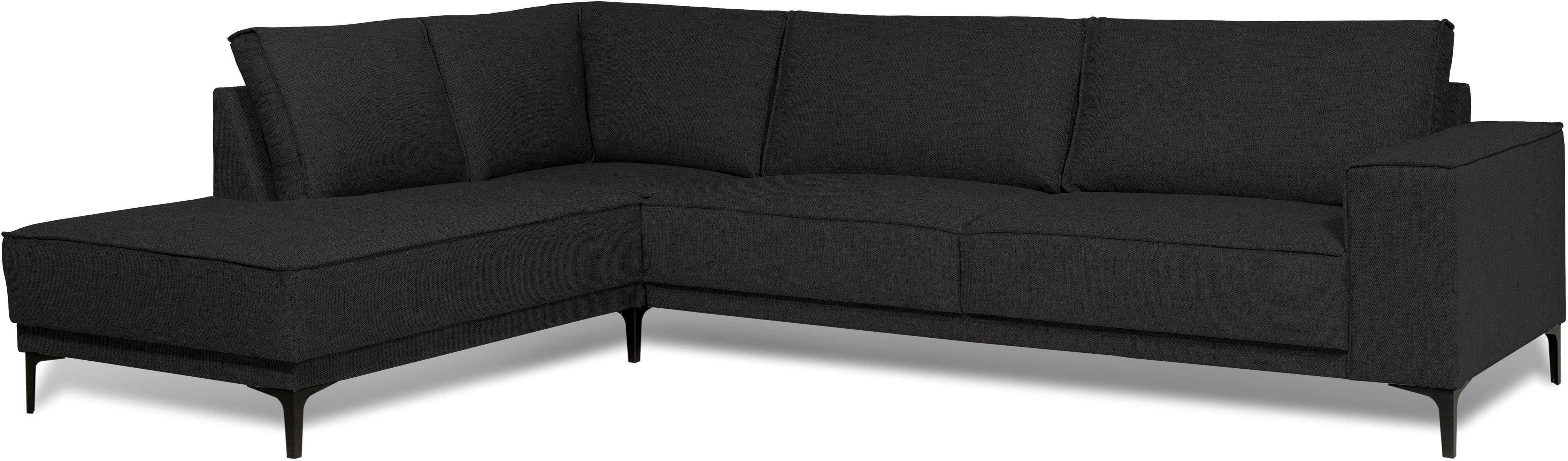 Places of Style Hoekbank Oland, structuur, platweefsel, luxe microvezel, bouclé L-vorm, 289 cm, golfondersteuning, Scandinavisch ontwerp, metalen poten