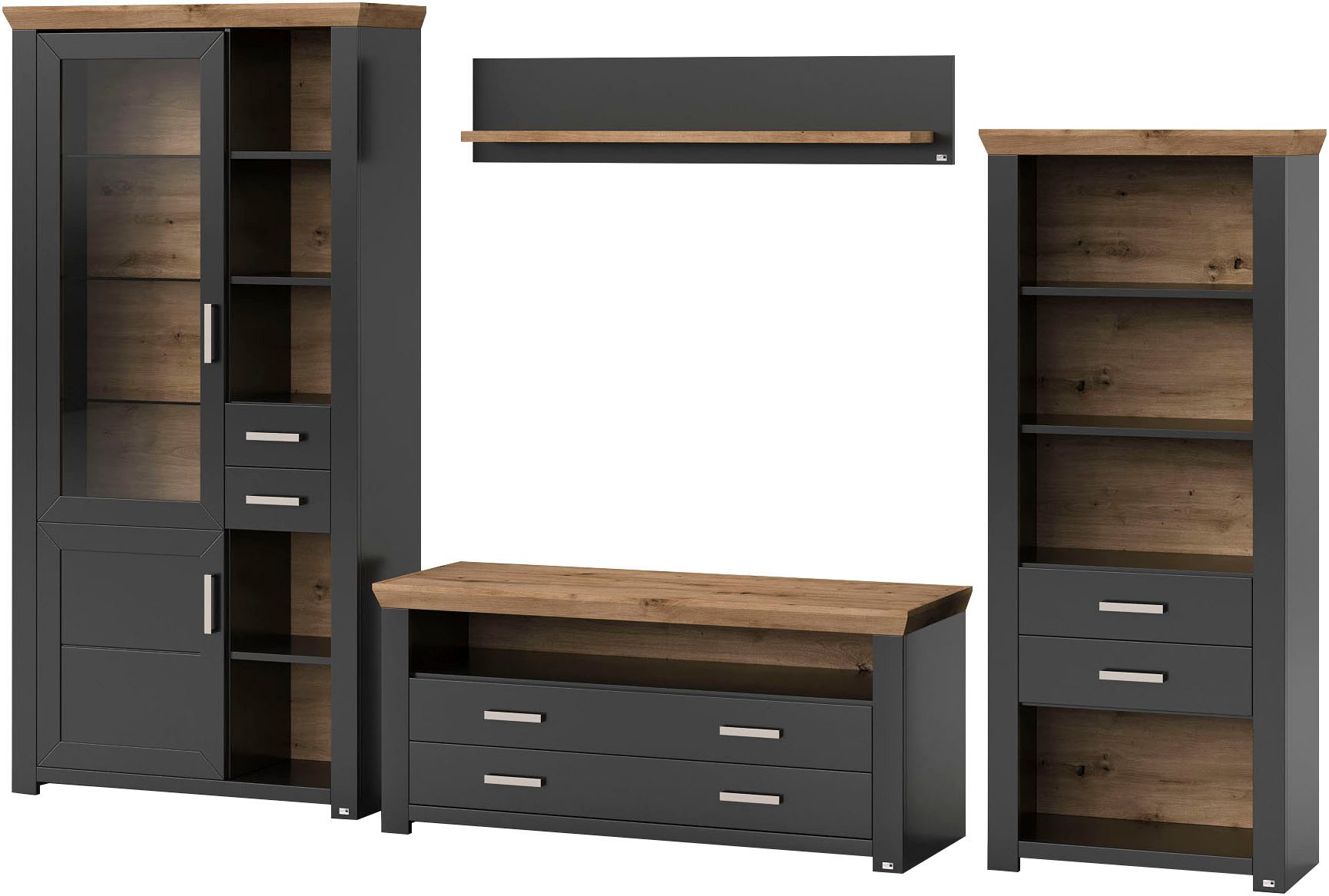 set one by Musterring Wandmeubel York Combinatie met 4 delen, in 3 kleurvarianten, totale breedte 340 cm (4-delig)