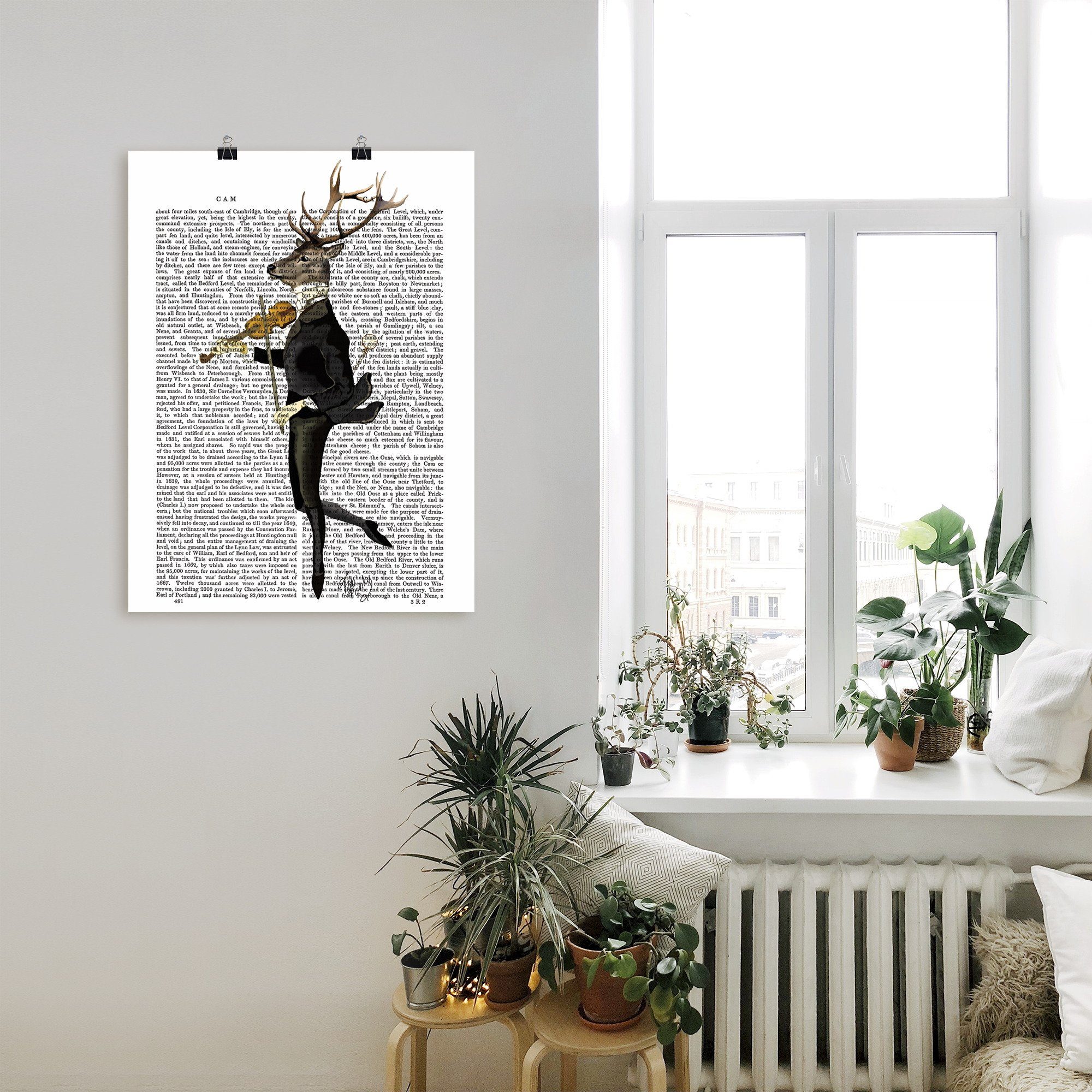 Artland Artprint Dansend hert met viool als artprint op linnen, poster, muursticker in verschillende maten