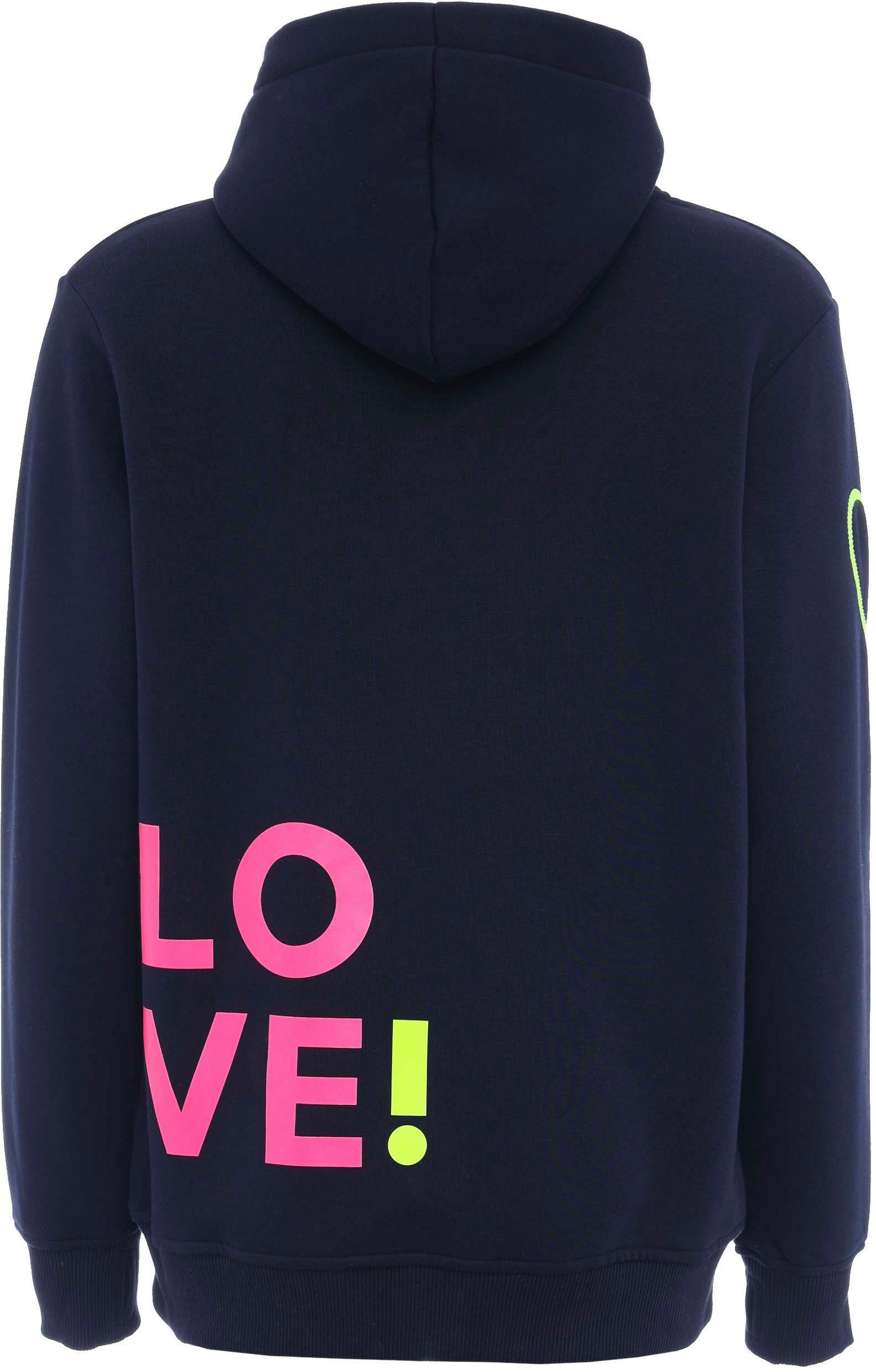 Zwillingsherz Hoodie met geborduurd neonhart op de mouw en "love"-schrift op koord