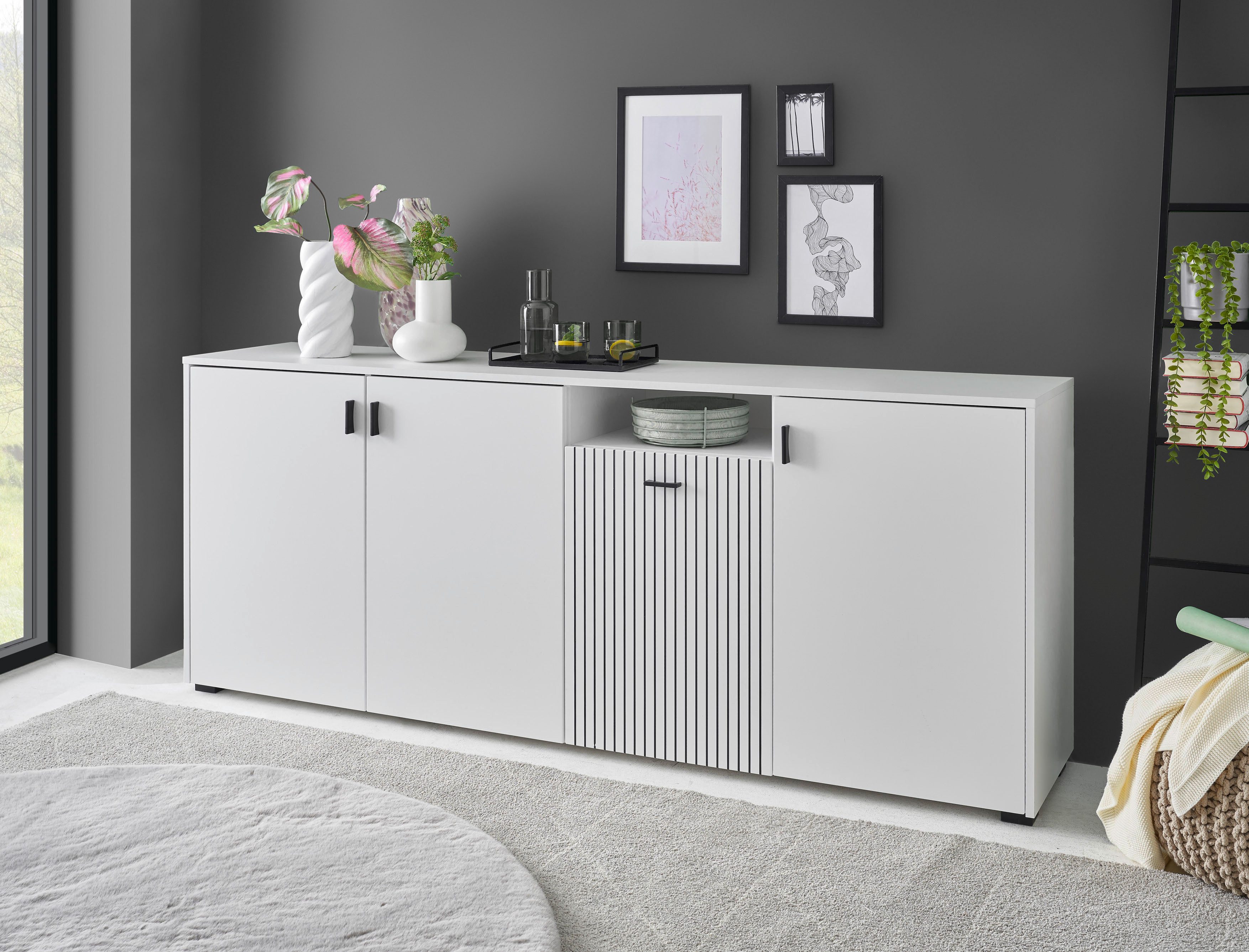 INOSIGN Dressoir Hudson in moderne trendkleur, handgrepen van metaal (zwart), breedte 200 cm dressoirs wit