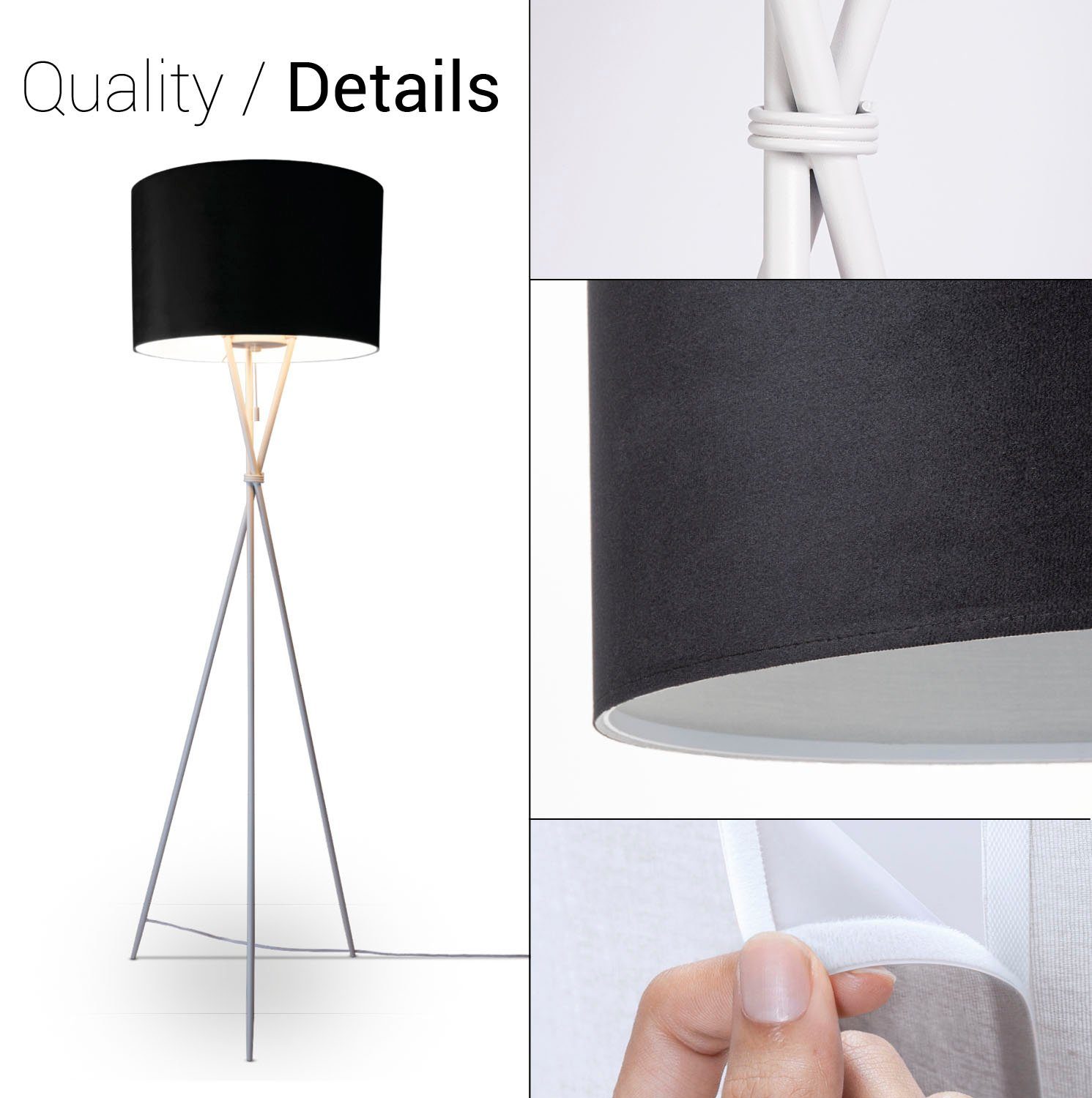 Paco Home Staande lamp Kate uni kleur Woonkamer driepoot vloerlamp velours hoogte 177,5cm filigraan E27