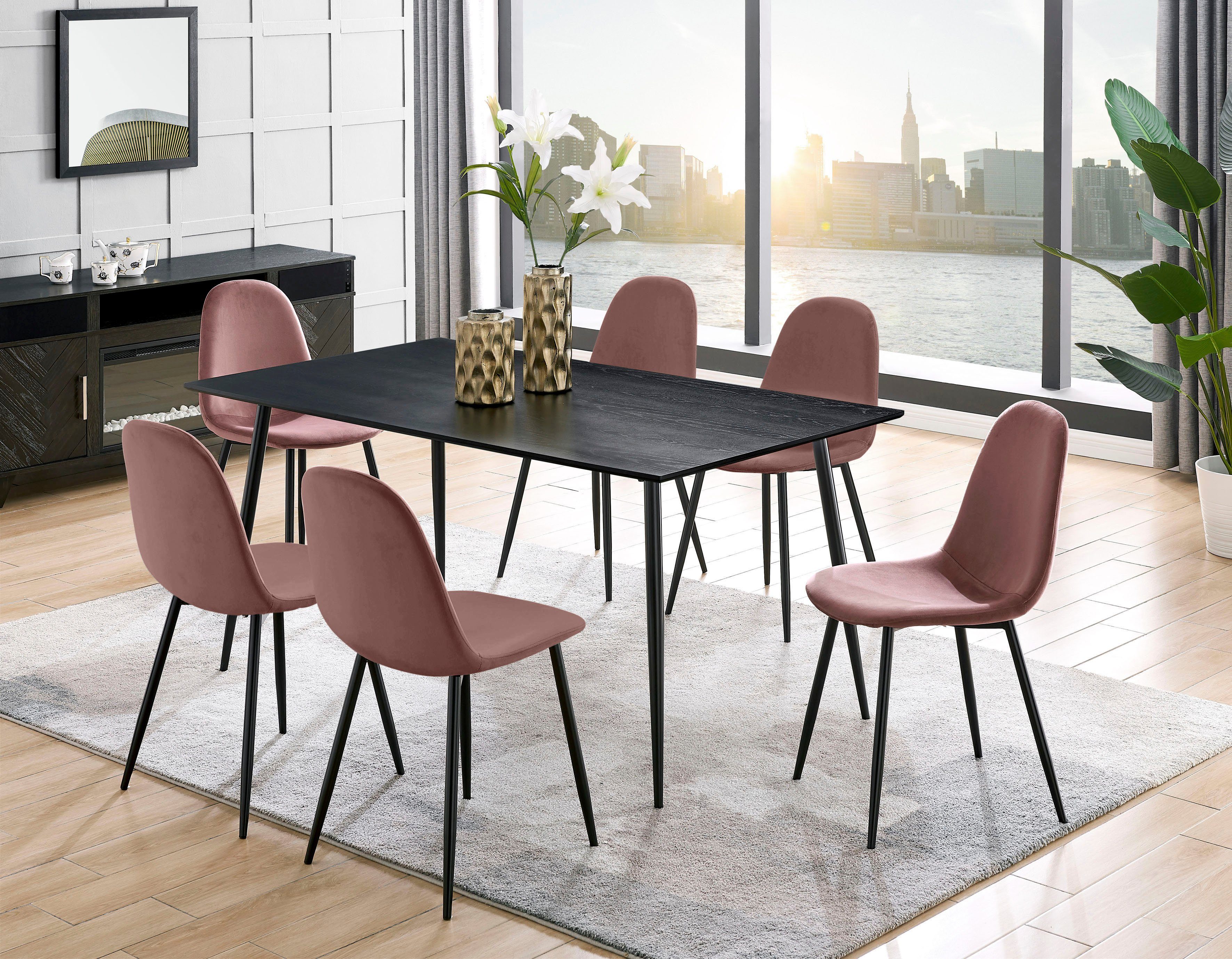 Leonique Eethoek Eadwine, TOPSELLER! Tafel plus 4 stoelen, zitgroep bestaande uit eettafel 160 cm en 4 eetkamerstoelen, gestoffeerde stoelen (set, 5-delig)
