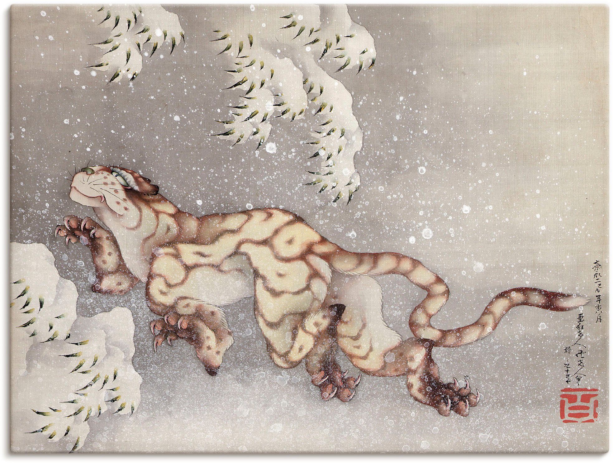 Artland Artprint Tijger in een sneeuwstorm. Edo-tijd in vele afmetingen & productsoorten -artprint op linnen, poster, muursticker / wandfolie ook geschikt voor de badkamer (1 stuk)