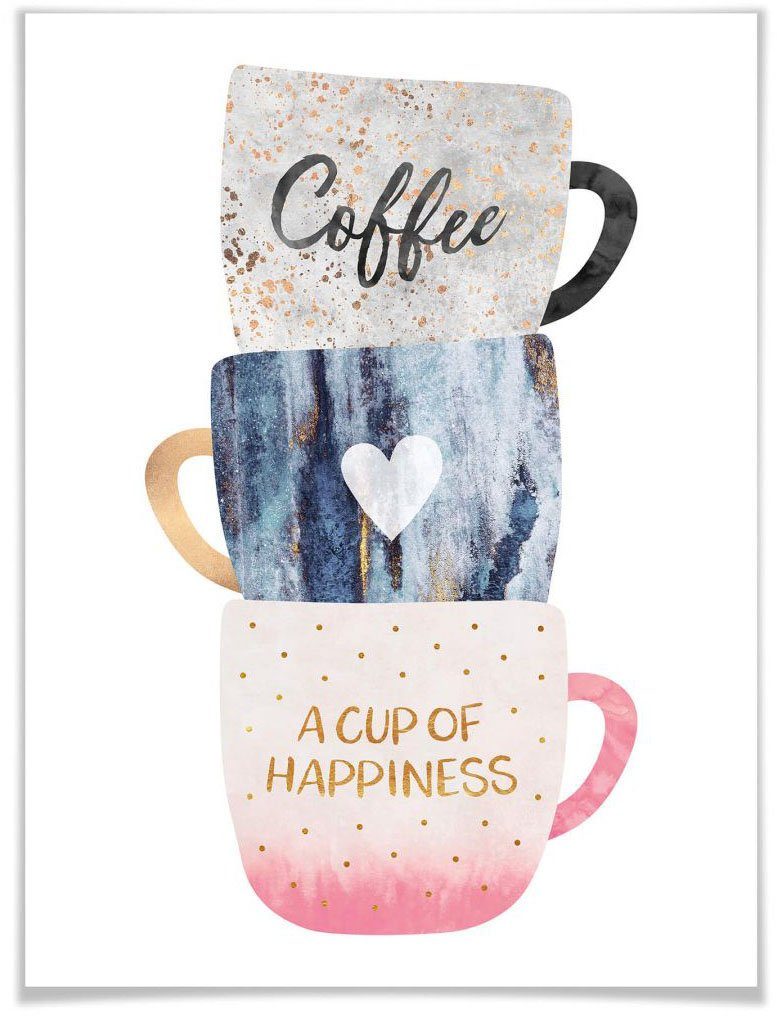 wall-art poster a cup of happiness poster zonder lijst (1 stuk) multicolor