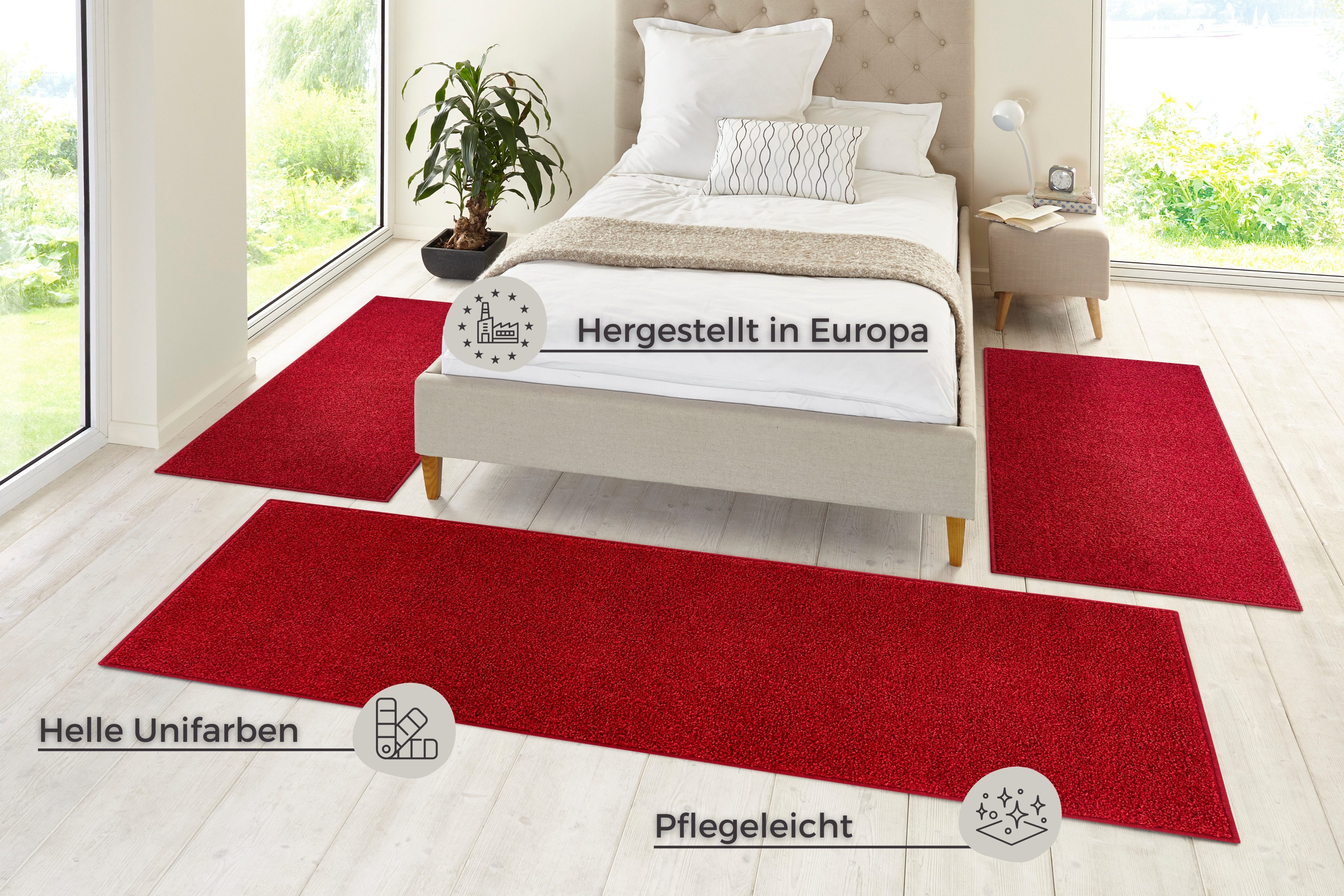 HANSE Home Set slaapkamerkleedjes Pure 100 Korte pool, unikleur, vloerkleed, bedloper, slaapkamerkleed, loper
