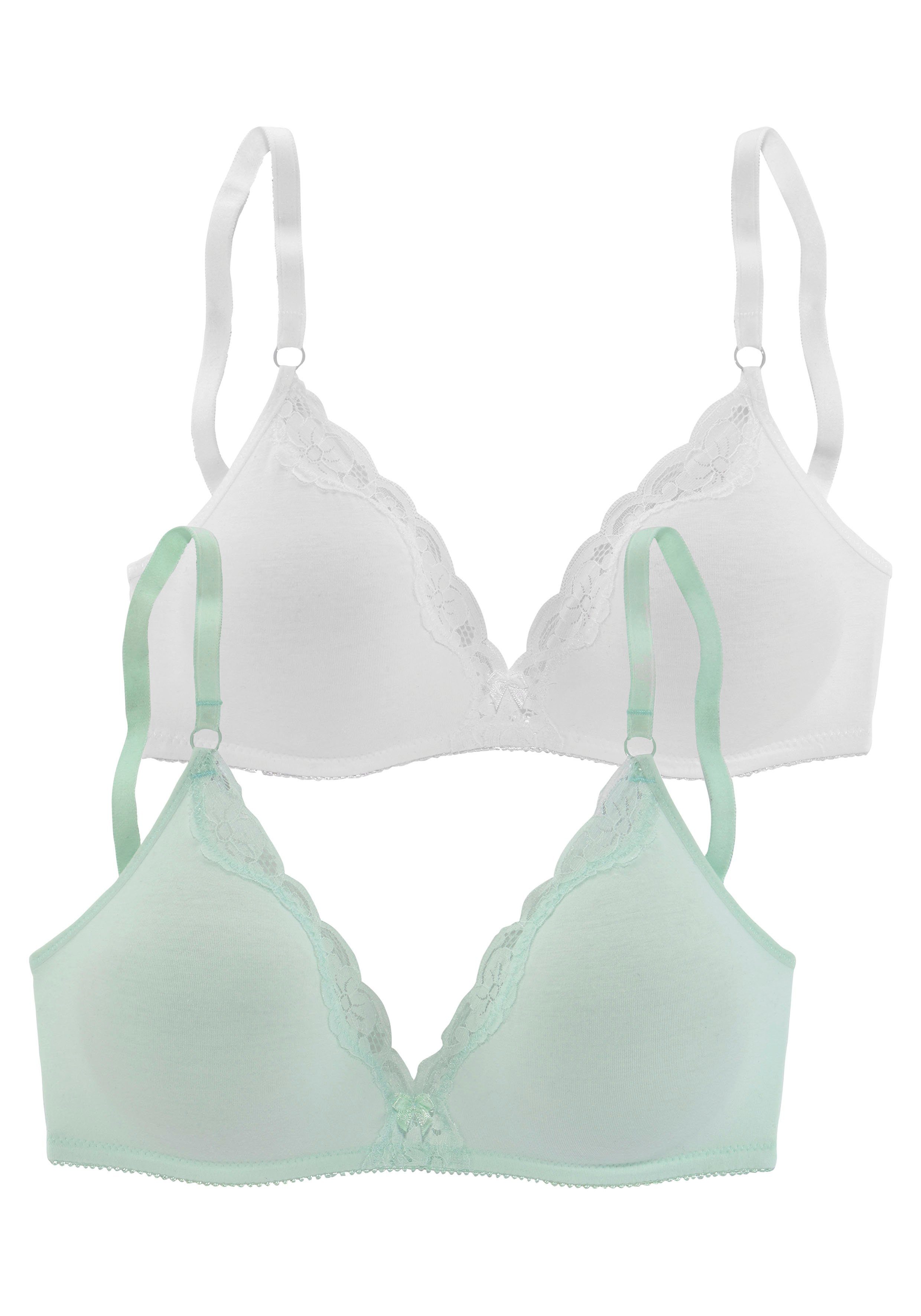 Petite fleur Bralette-bh zonder beugels van katoen met kant (Set van 2)