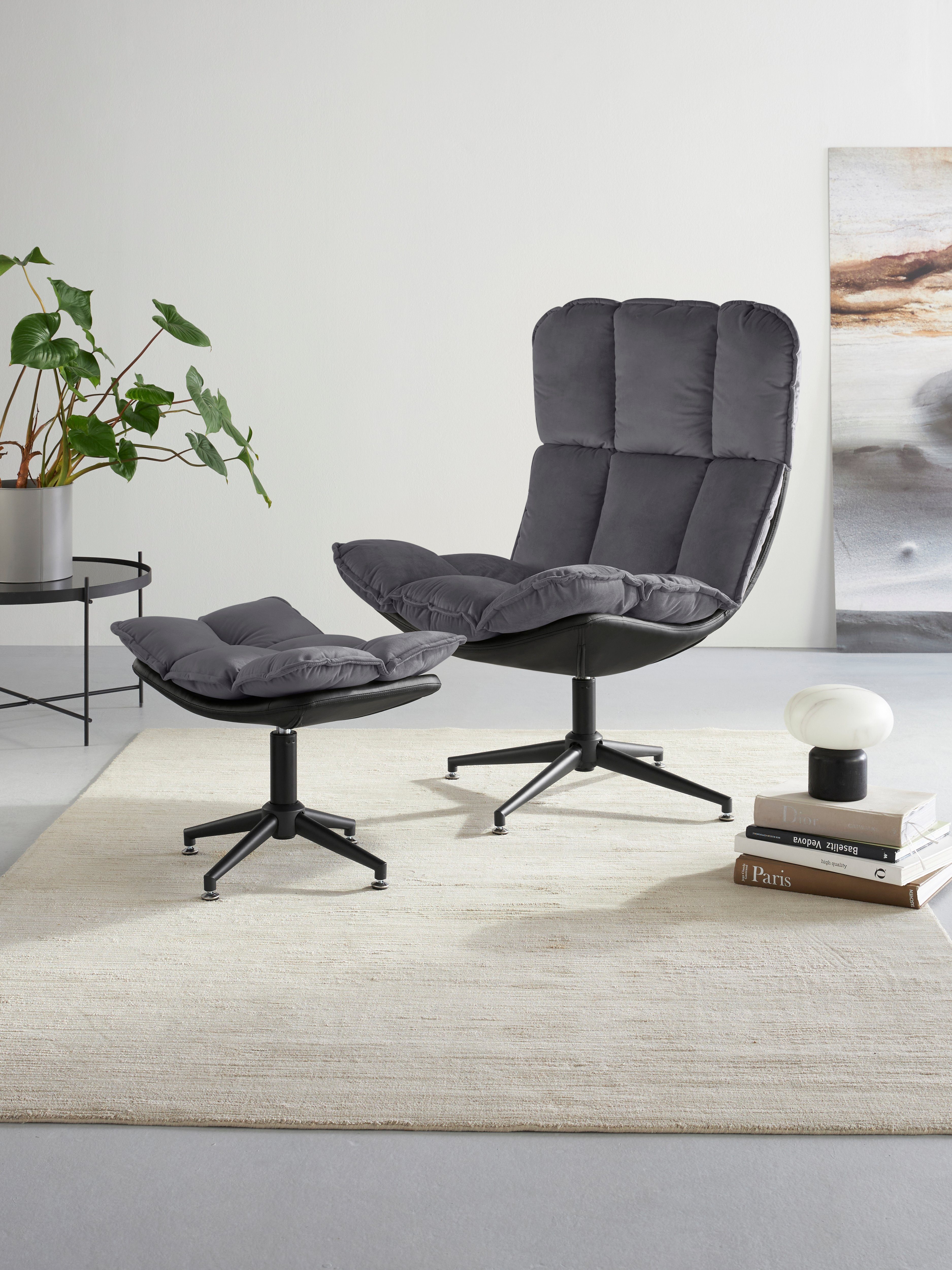 Guido Maria Kretschmer Home&Living Draaibare fauteuil Seet, gestoffeerde fauteuil met voetenbank, 360° draaibaar, fauteuil incl. poef/voetenbank (2 stuks)
