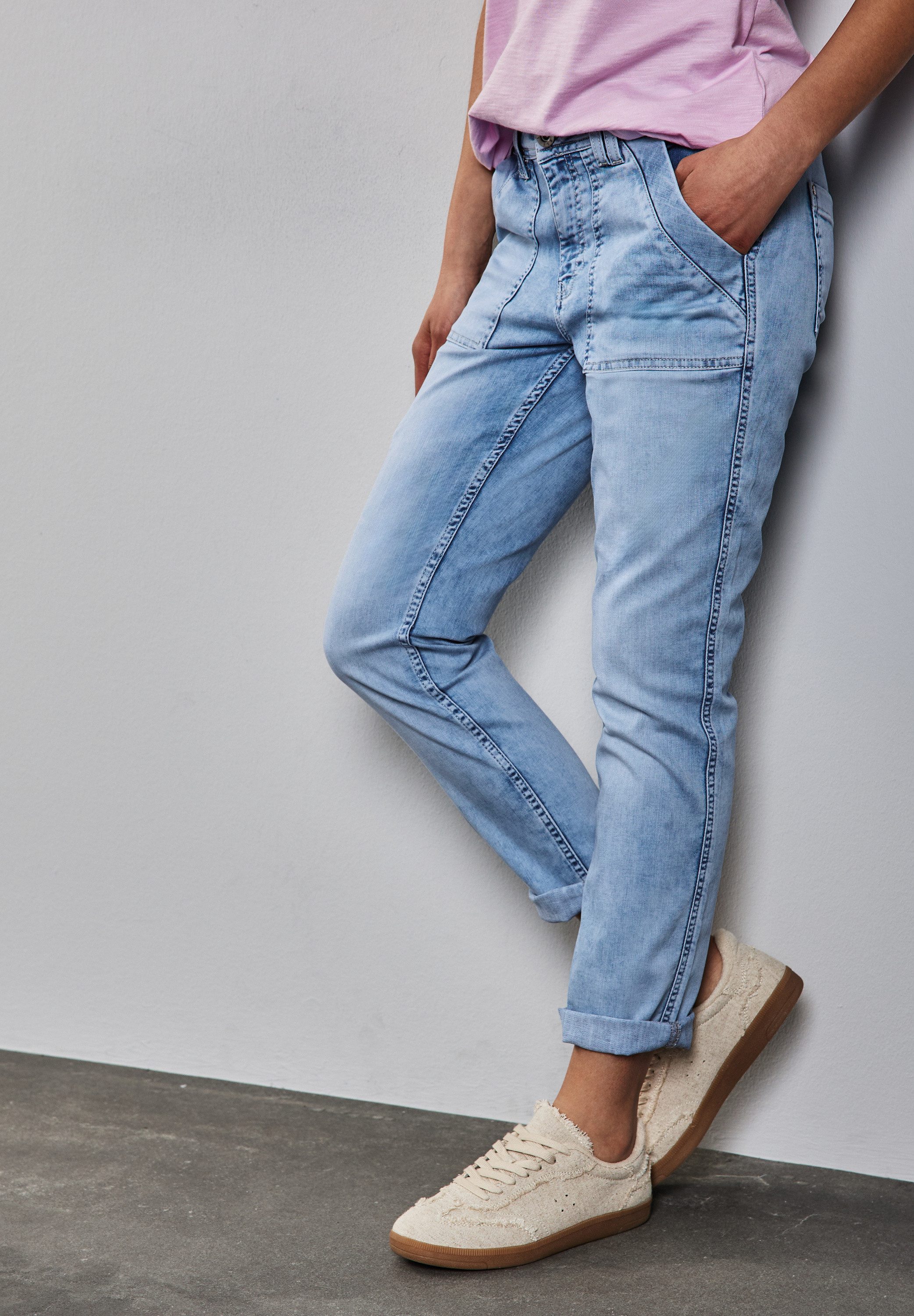 STREET ONE Relax fit jeans in cargo-look dames wide leg jeans maat 34 blauw
