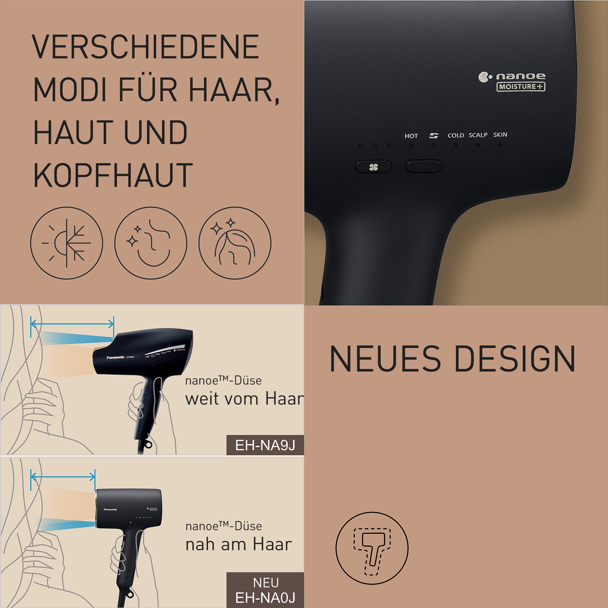 Panasonic Haardroger EH-NA0J-N825 nanoe moisture+ en mineraal haardroger, veelzijdige modi, compact