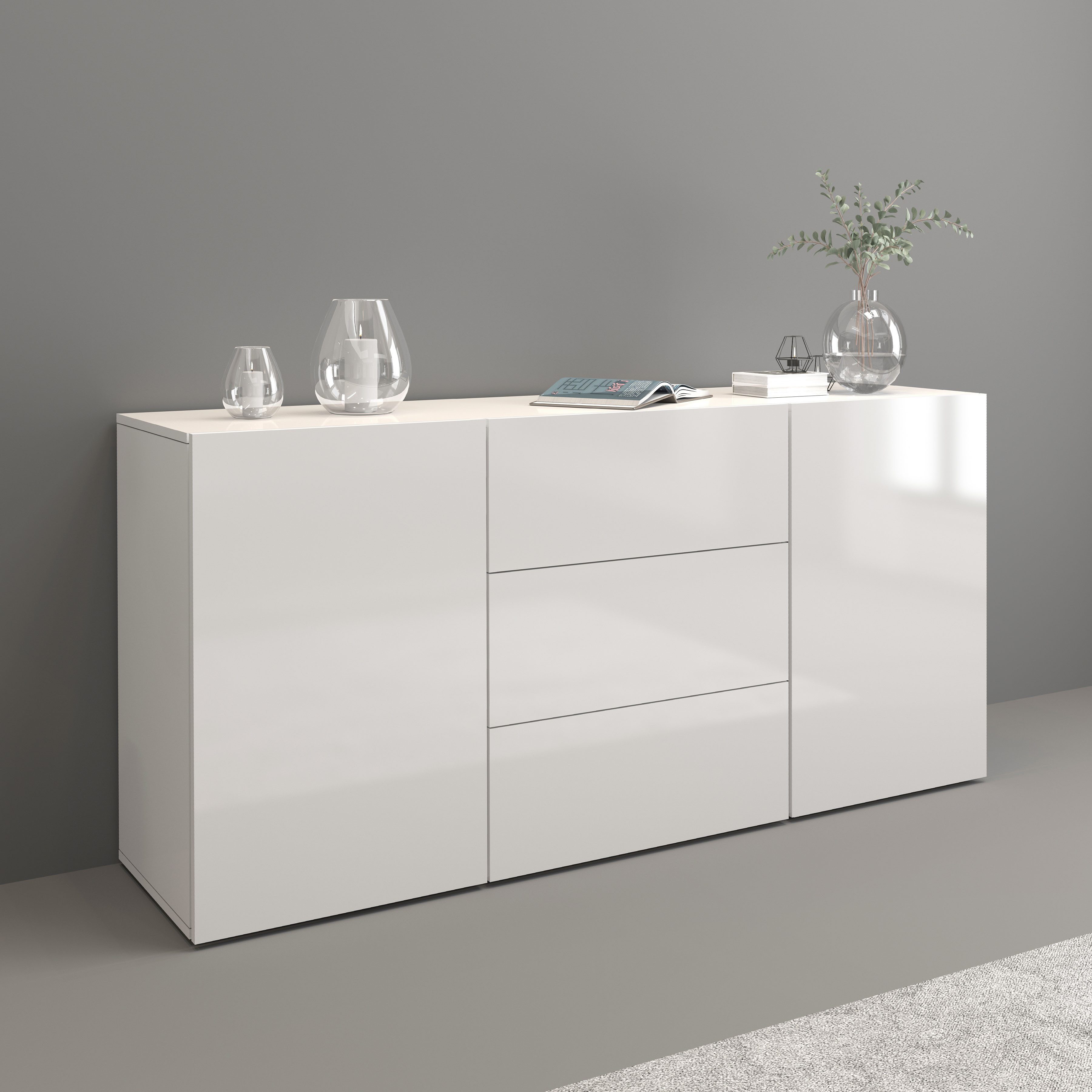 INOSIGN Dressoir Egypt, Ladekast, Kast, Buffet, greeploos 2 deuren, 3 lades, volledig hoogglans gelakt breedte 160