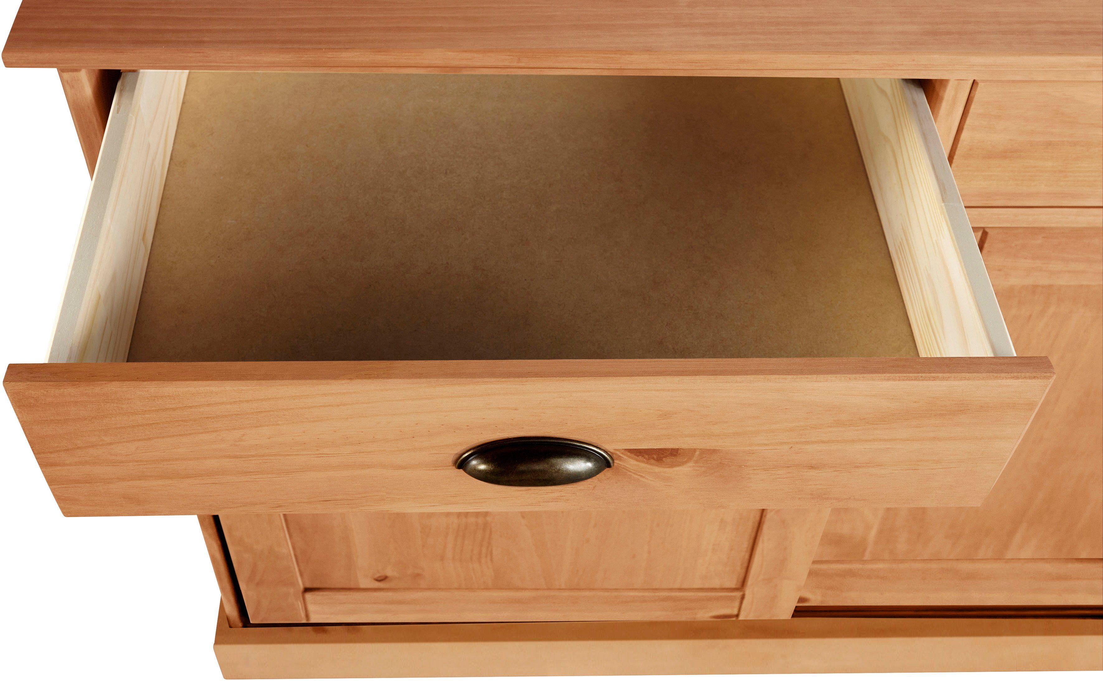 Home affaire Dressoir Schröder Commode, 2 schuifdeuren, 2 lades, van massief dennenhout