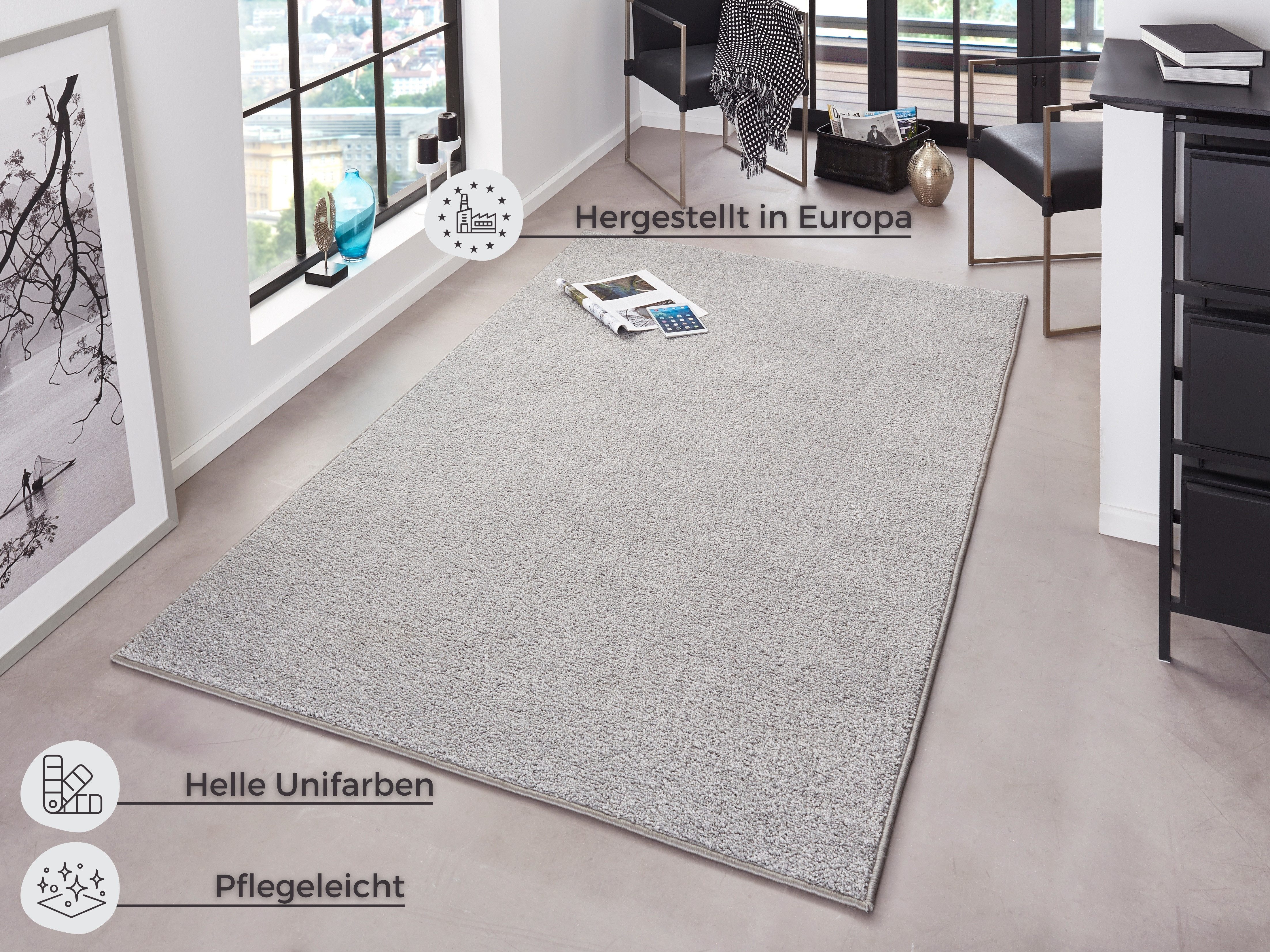 HANSE Home Vloerkleed Pure 100 korte pool Kortpolig, effen, omgezoomd, loper, woonkamer, kinderkamer, gang