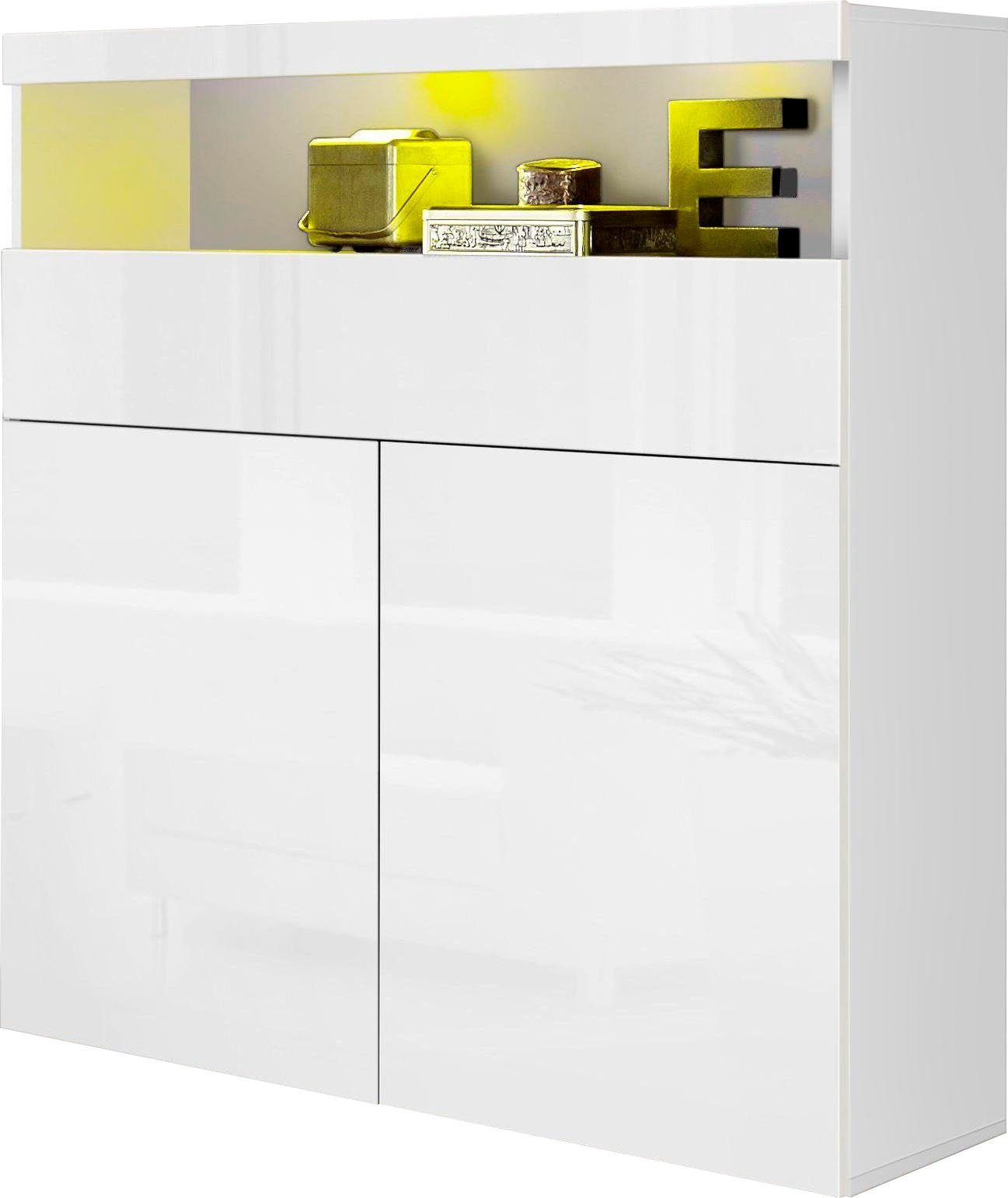 INOSIGN Highboard Kast, hoge kast, hoge kommode met 2 deuren en 1 lade, breedte 100 cm, zonder verlichting highboards maat 100x40x121,5 cm wit