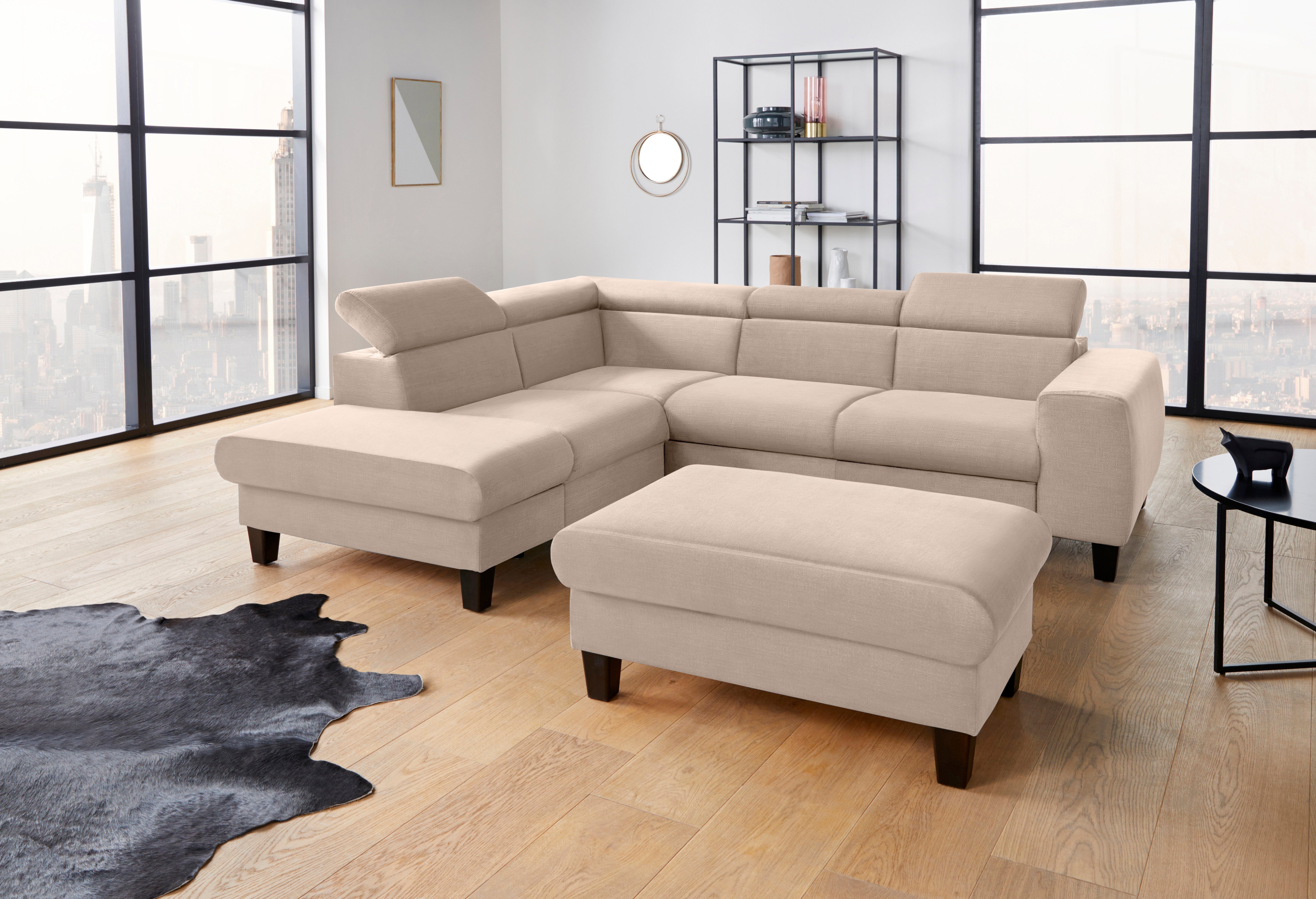 COTTA Zithoek Morven L-vorm (set) beige, zithoeken, Ottomane links, Met slaapfunctie-met bedkist-met verstelbare hoofdsteun-zonder oplaadstation