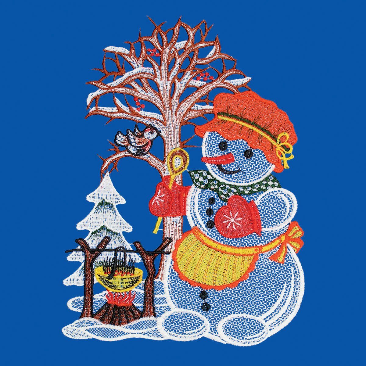 W. Reuter & Sohn - Plauener Spitze® Raamdecoratie "sneeuwvrouw" in kleur