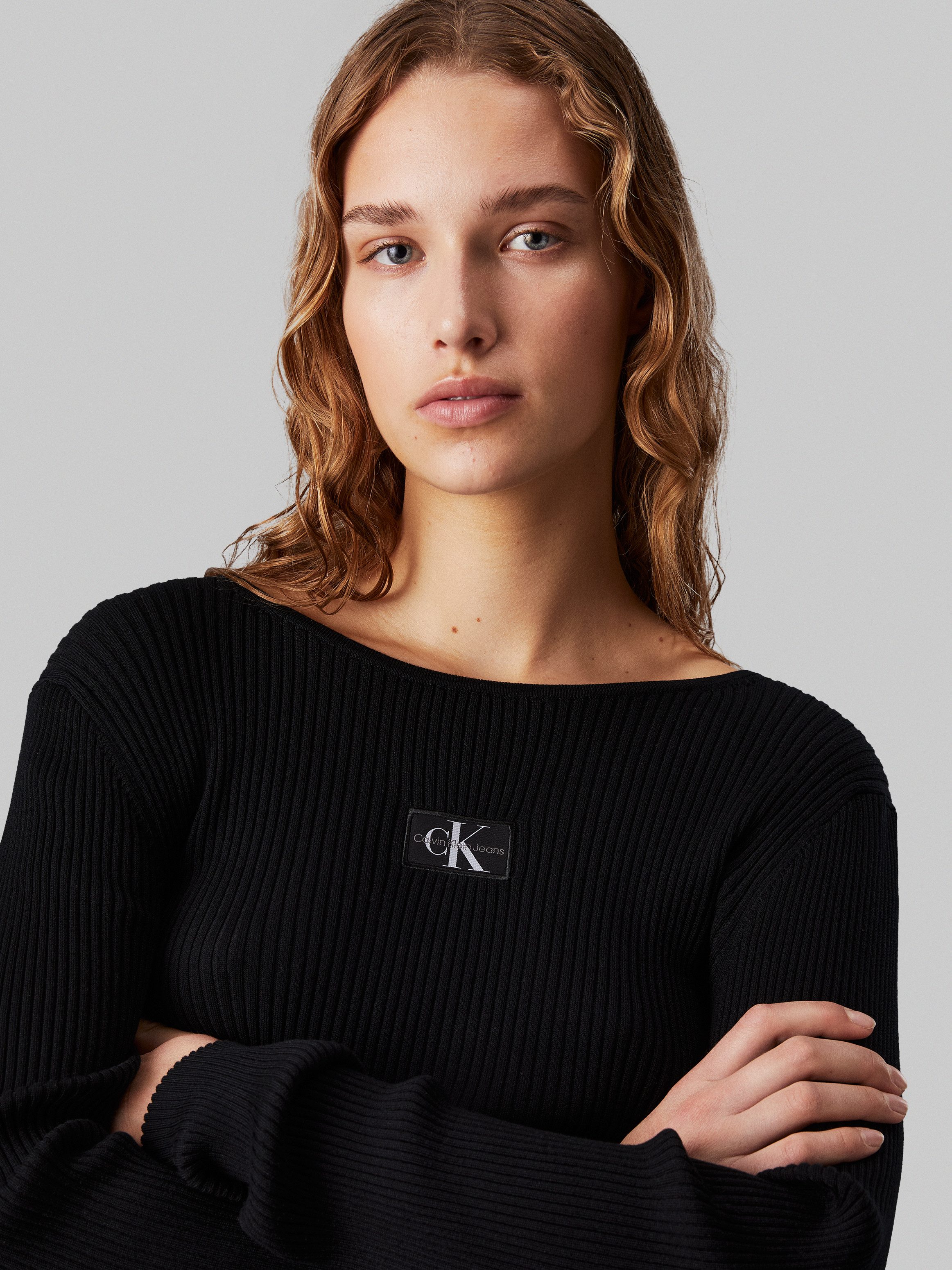Calvin Klein Trui met ronde hals WOVEN LABEL TIGHT SWEATER