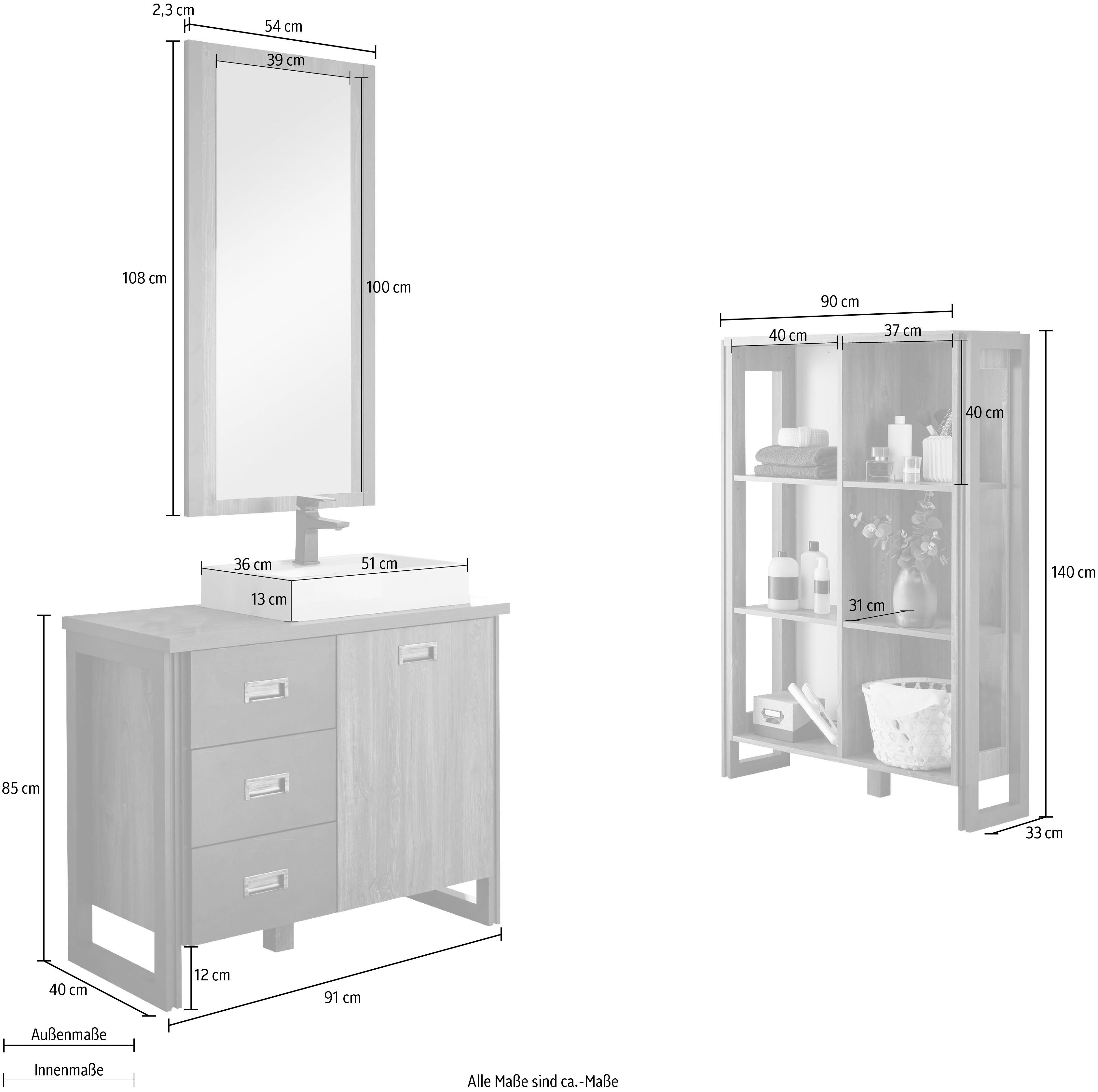 Home affaire Badkamerserie Detroit, badkamer in industriële stijl, 3-delig badkamer (set, 3-delig)