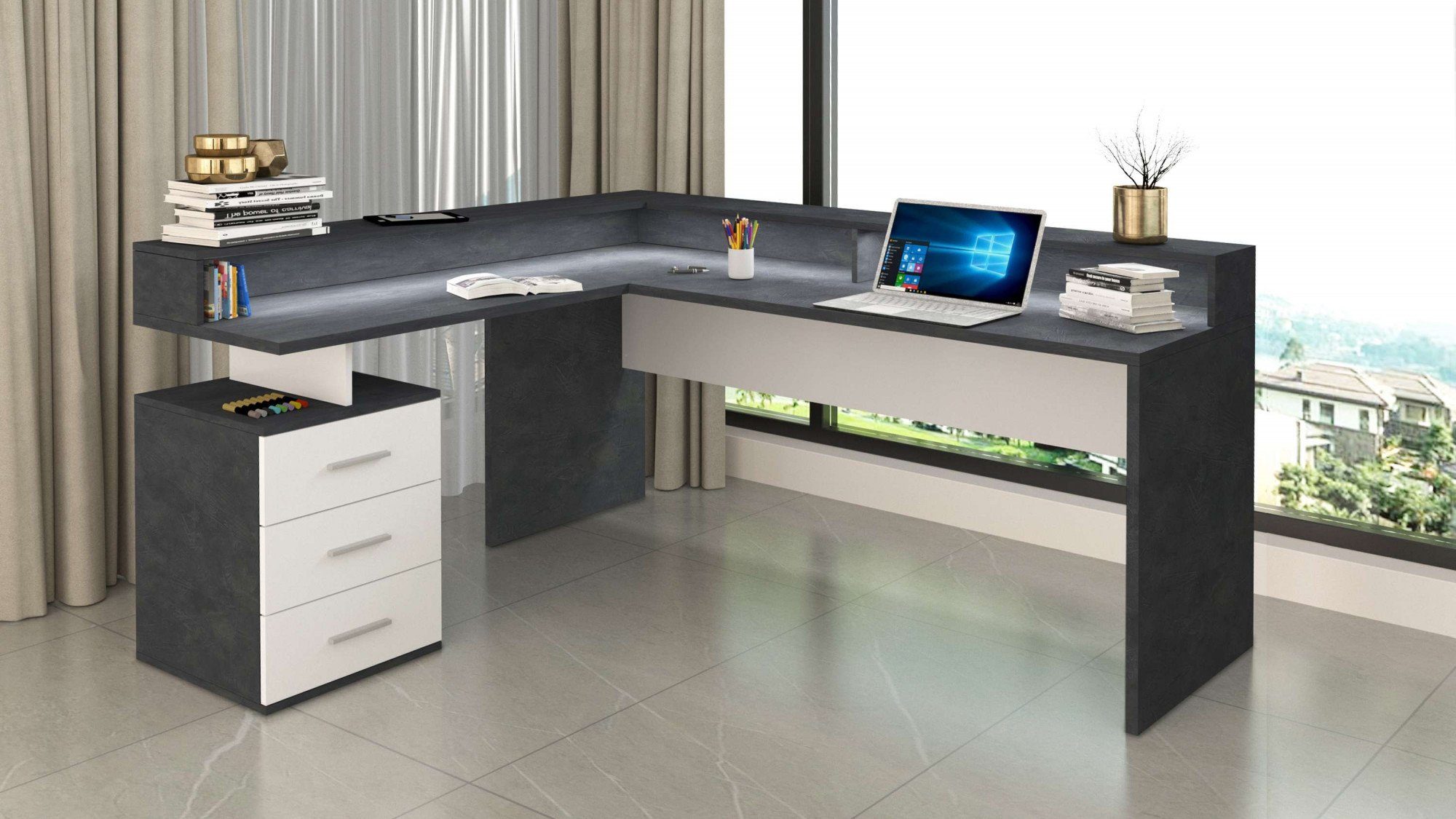 INOSIGN Hoekbureau New Selina Bureau, lades, met of zonder monitorsteun, B 180/160 cm