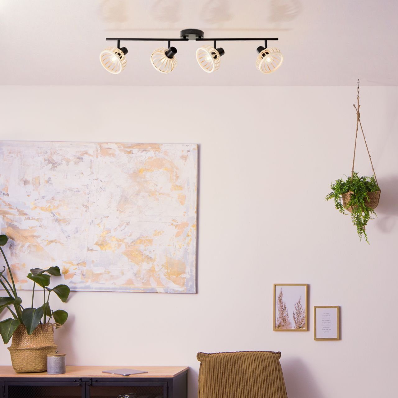 Brilliant Leuchten Plafondspot Norah 4-vlamig, bamboe, draaibaar - nature style - 91 cm breedte - e14 fitting (1 stuk)