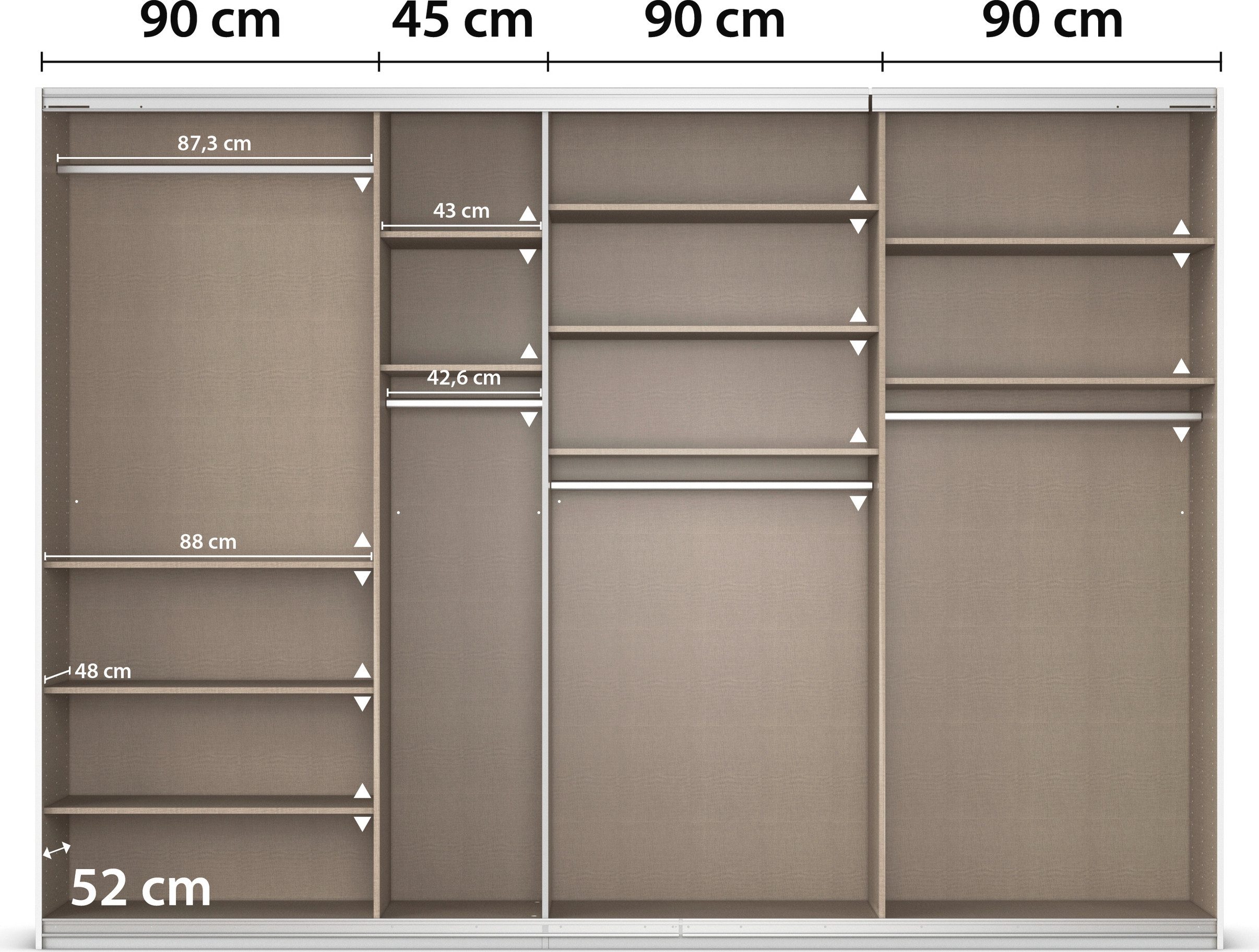 rauch Schuifdeurkast Kledingkast kast garderobe AGORDO met decor- of hoogglansfront doordachte binnenuitrusting, in 4 breedtes en 2 hoogtes made in germany